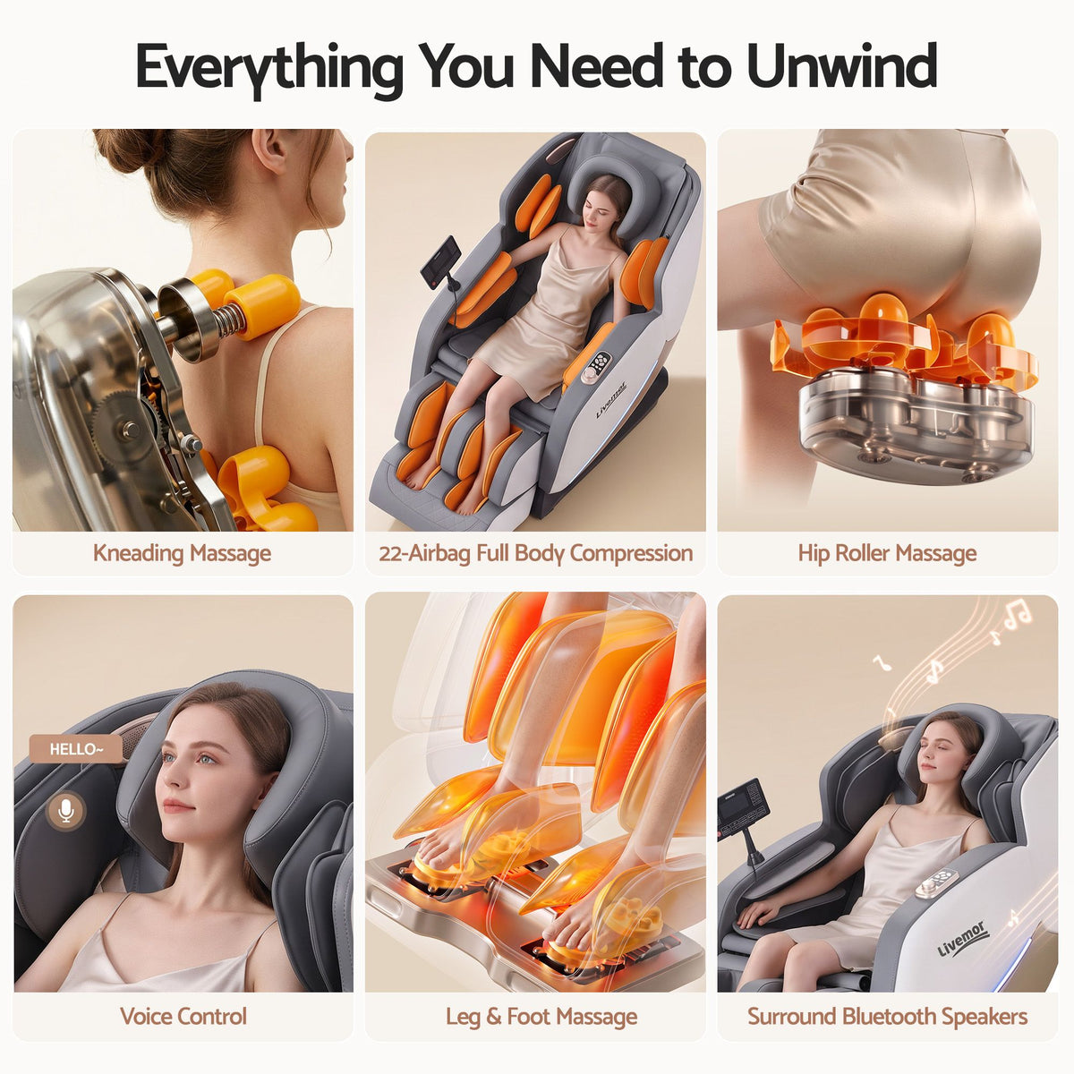 Livemor Beryl Full Body Massage Chair, Airbags Massage, Zero Gravity, with Heat, Electric Recliner