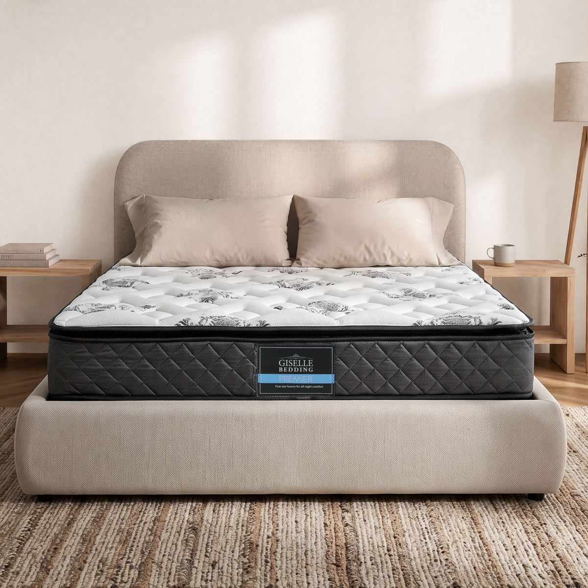 Giselle Bedding Queen Mattress 24cm Pillow Top Bonnell Spring Egg Crate