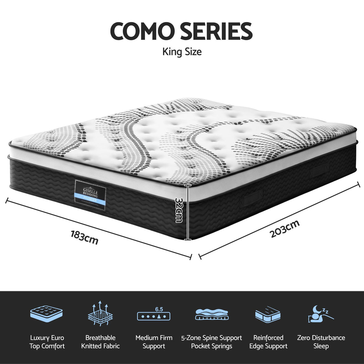 Giselle Bedding 32cm Mattress Euro Top King
