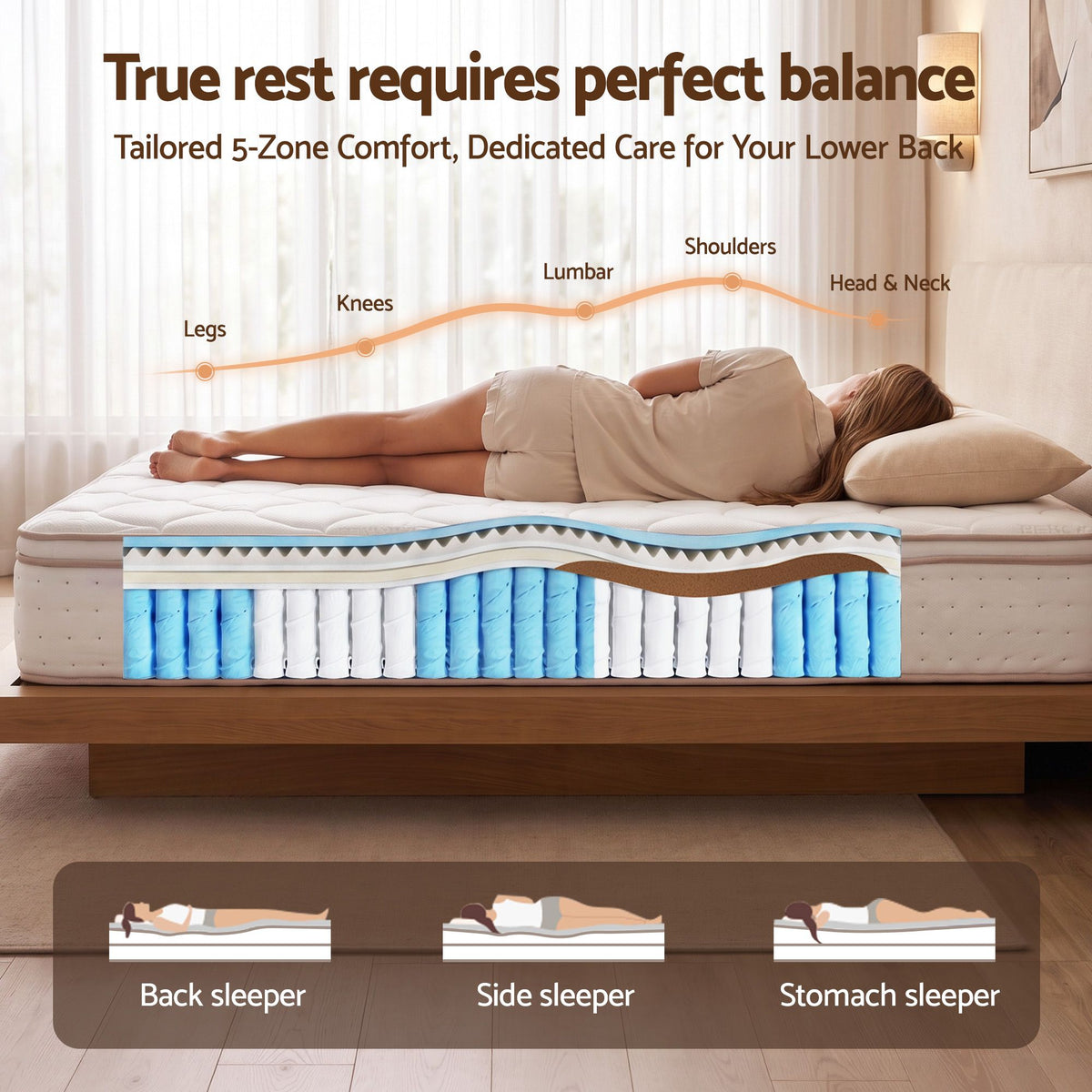 Giselle 30cm King Spring Mattress Tencel Cover 5-Zone Firm Back Support