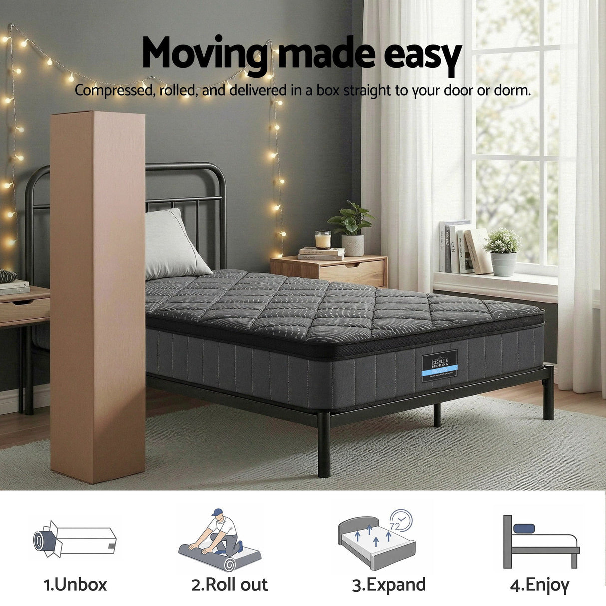 Giselle Bedding Single Mattress 25cm Pocket Spring Latex Euro Top Medium Firm Bed