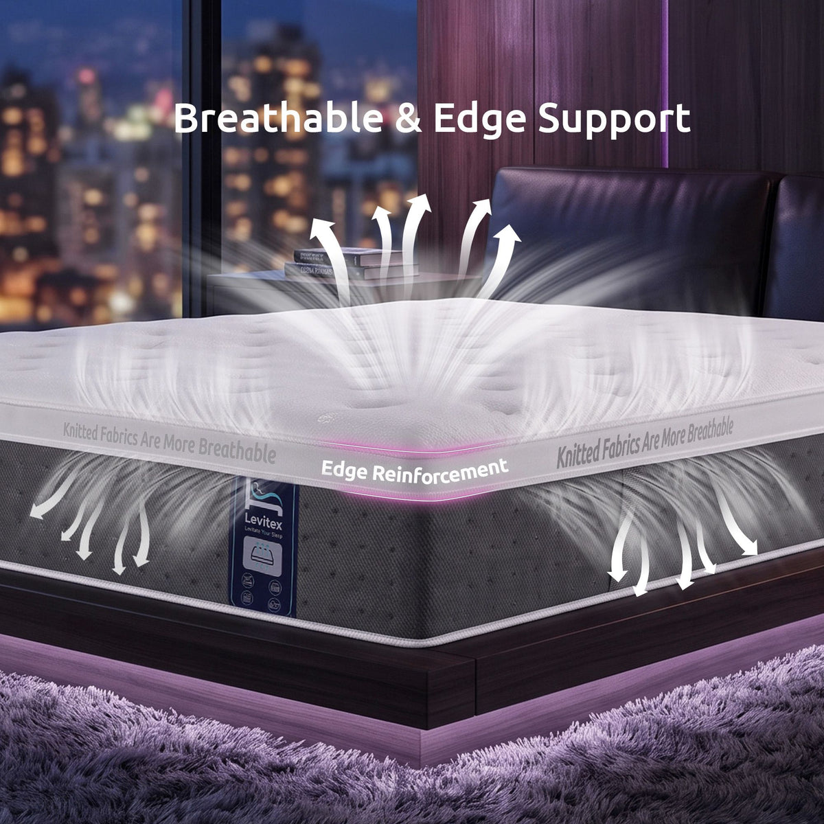 Levitex King Mattress Lumbar Support, 5-Zone Pocket Springs & 2-Row Hardened Edges for Deep Sleep, Cooling Gel Memory & Egg-Crate Foam