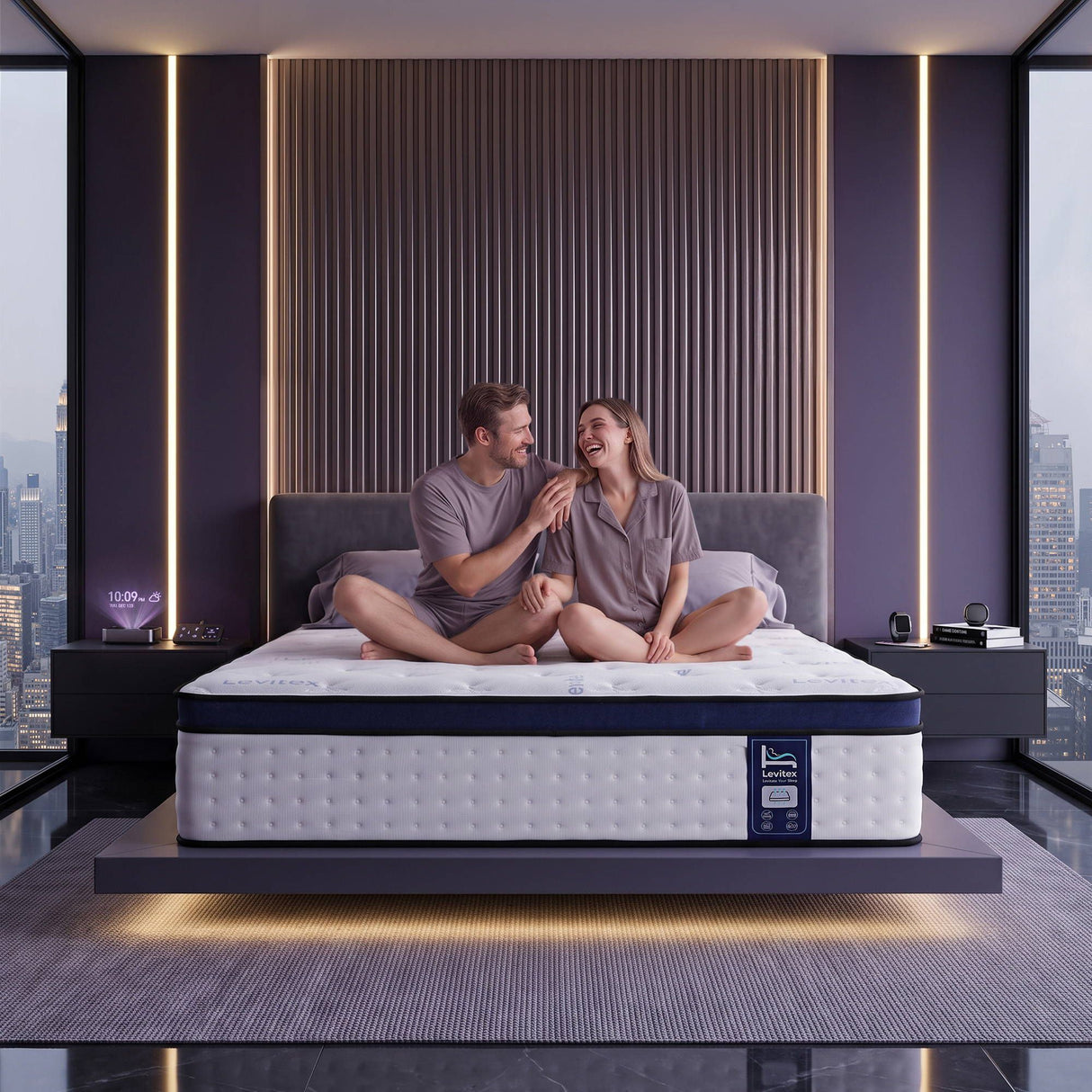 Levitex 35CM Double Mattresses Gel Memory Foam and 7-Zone Ergonomic Pocket Spring, Anti-Roll Dual-Row Edge, Undisturbed Deep Sleep For Restless Couples, Triple Cooling System
