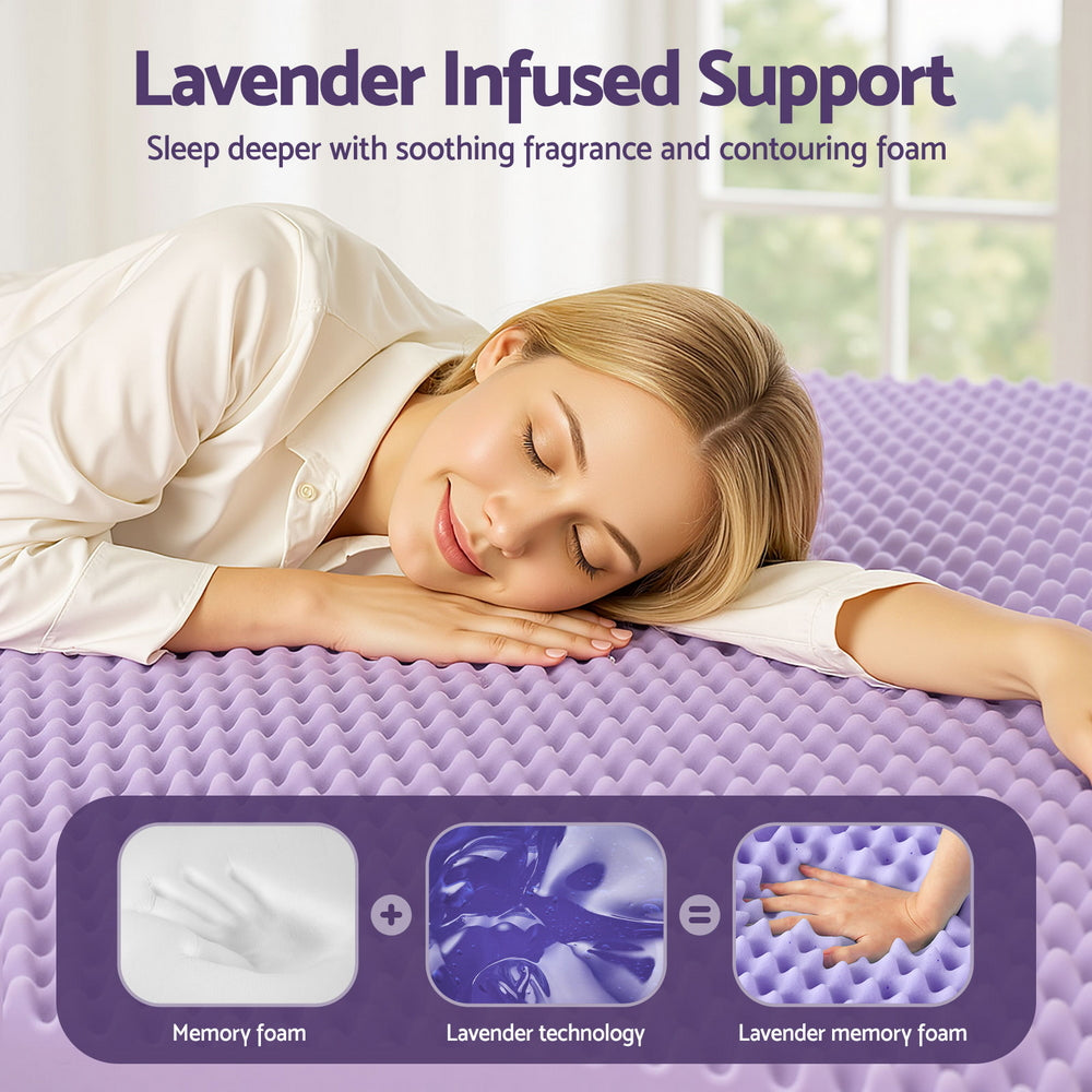 Giselle 5cm Memory Foam Mattress Topper Lavender Infused Egg Crate Pad Mat Double
