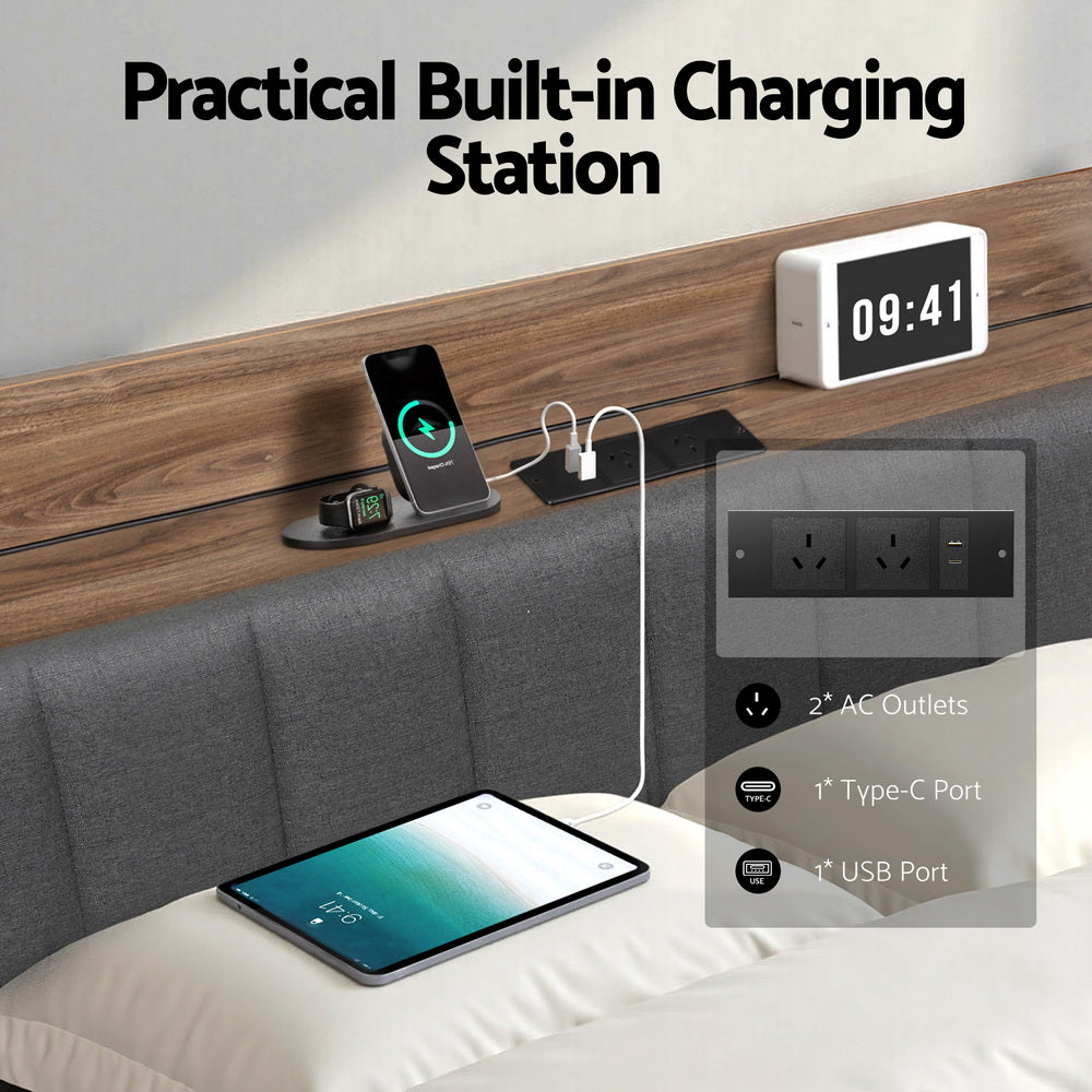 Artiss Metal Bed Frame Double Size with 2-Tier Hidden Storage with Charging Station