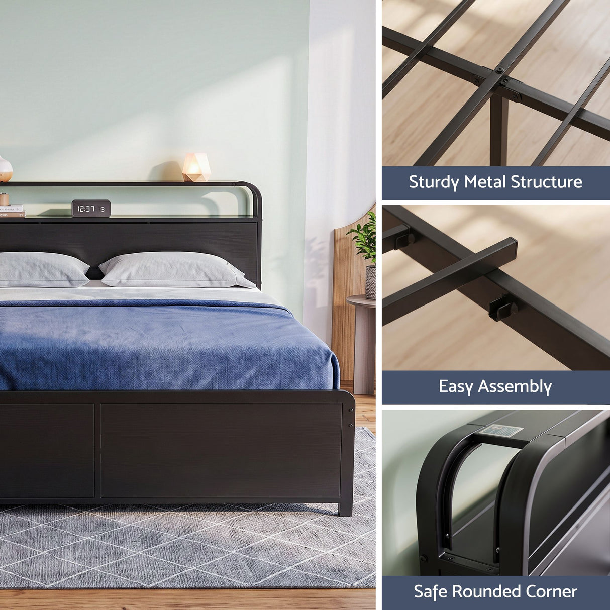 Artiss Queen Metal Bed Frame 4 Drawers Hidden Storage Headboard HEDY