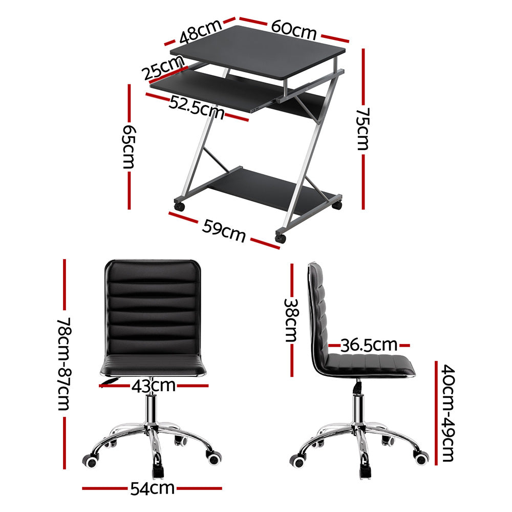 Artiss Computer Desk Office Chair Set Desks with Keyboard Shelf Try Black