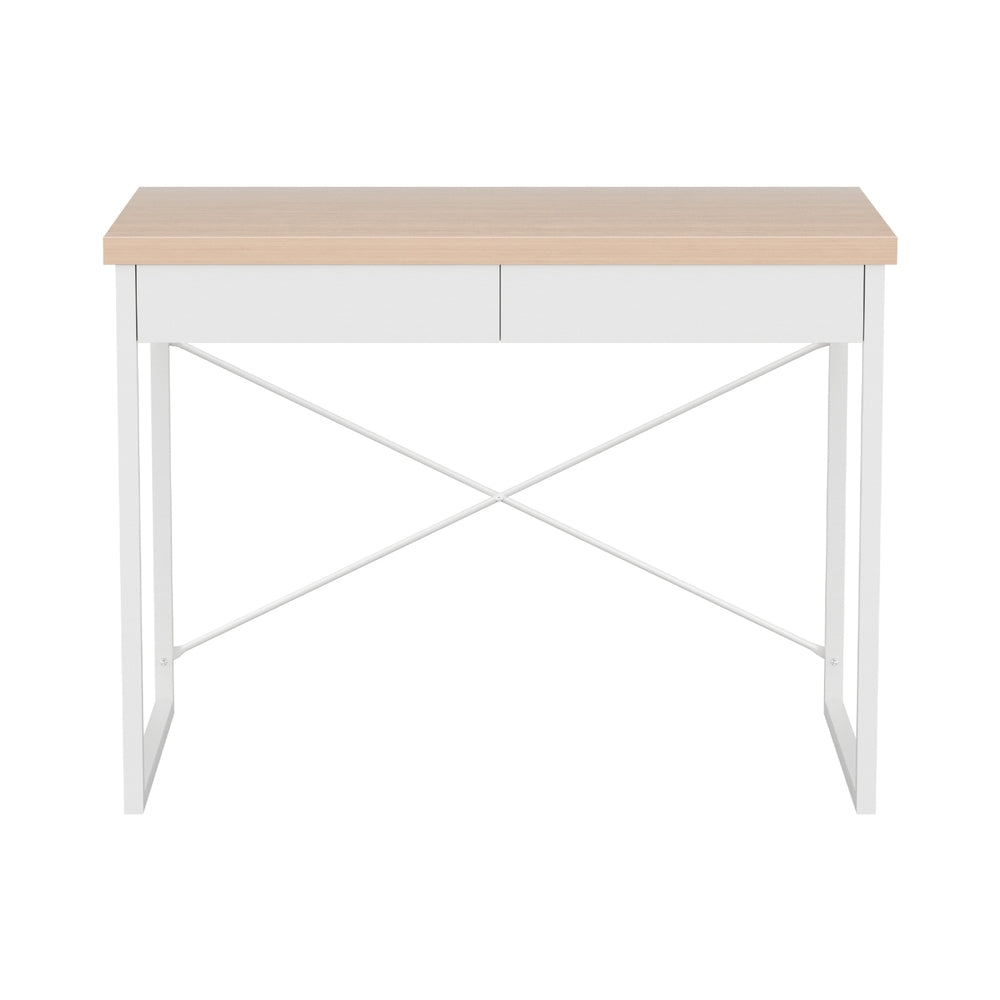 Oak & White Computer Desk with Drawers