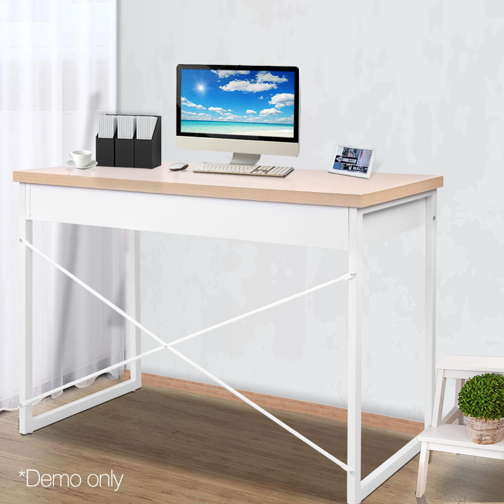 Oak & White Computer Desk with Drawers