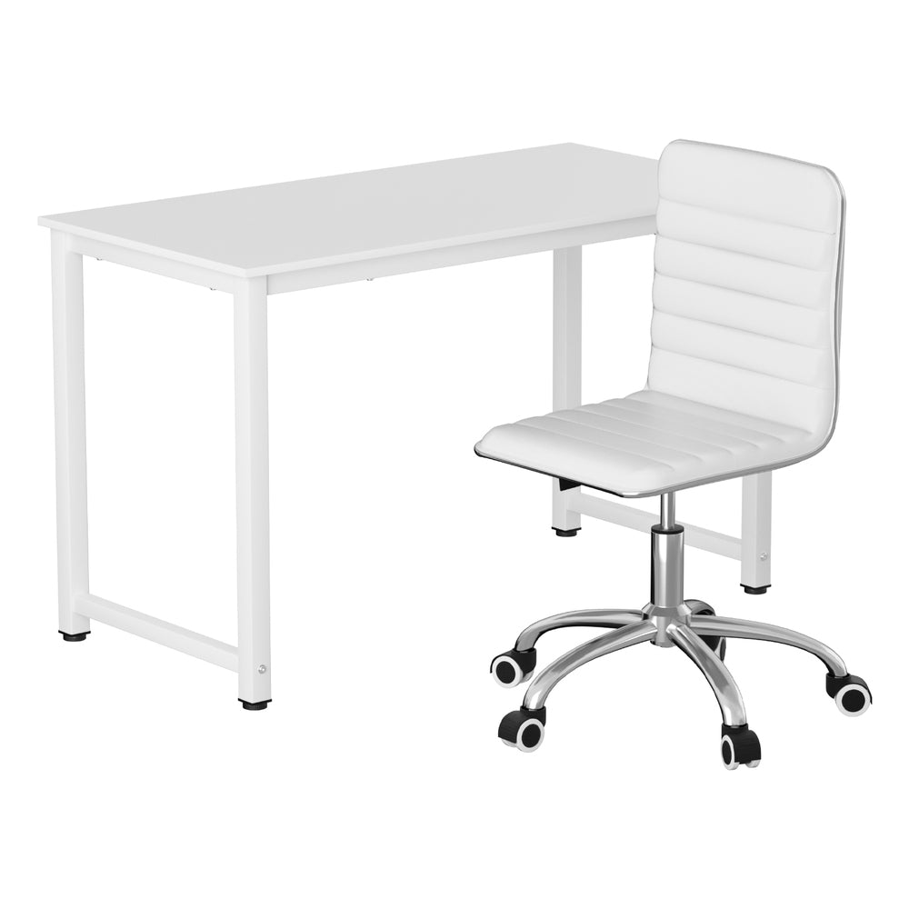 Artiss Computer Desk 120cm Executive Office Chairs Set PU Leather Low Back White