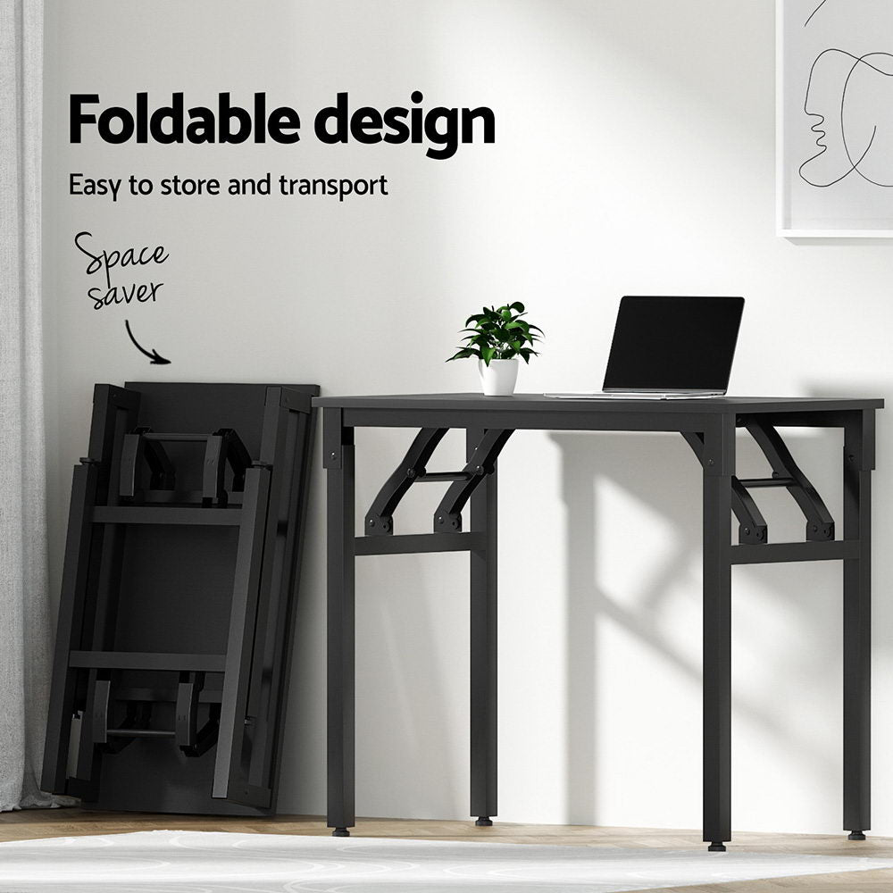 Artiss Computer Desk Office Chair PU Leather Set Foldable Home Study Table Black