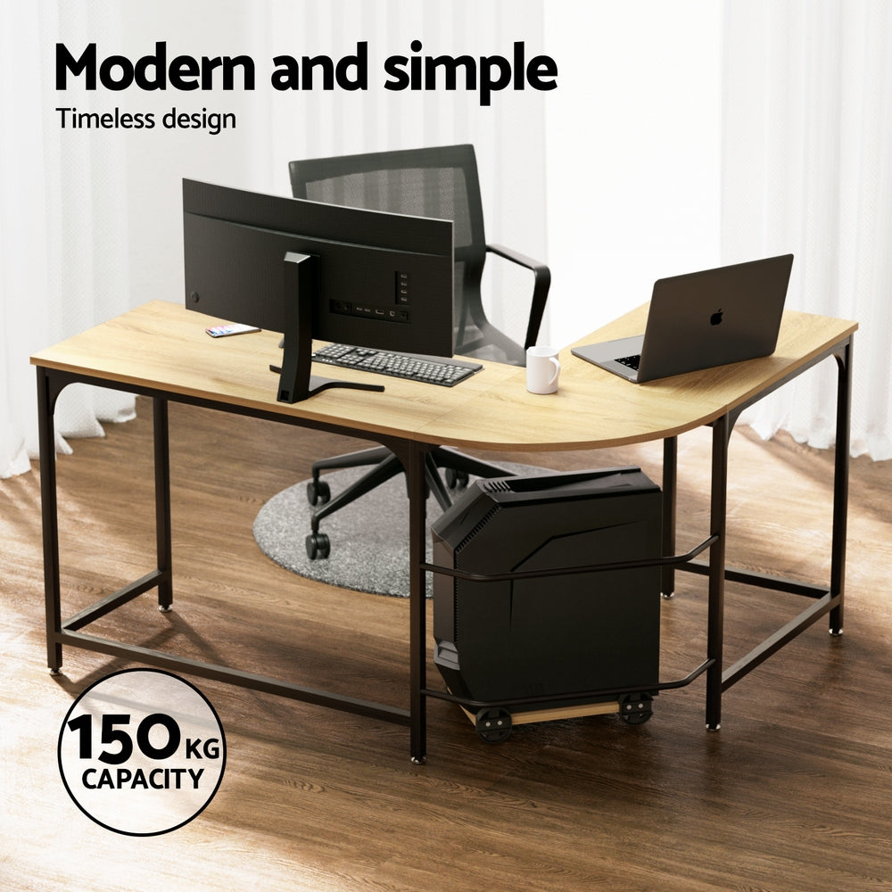 L-shaped Computer Desk - Oak & Black