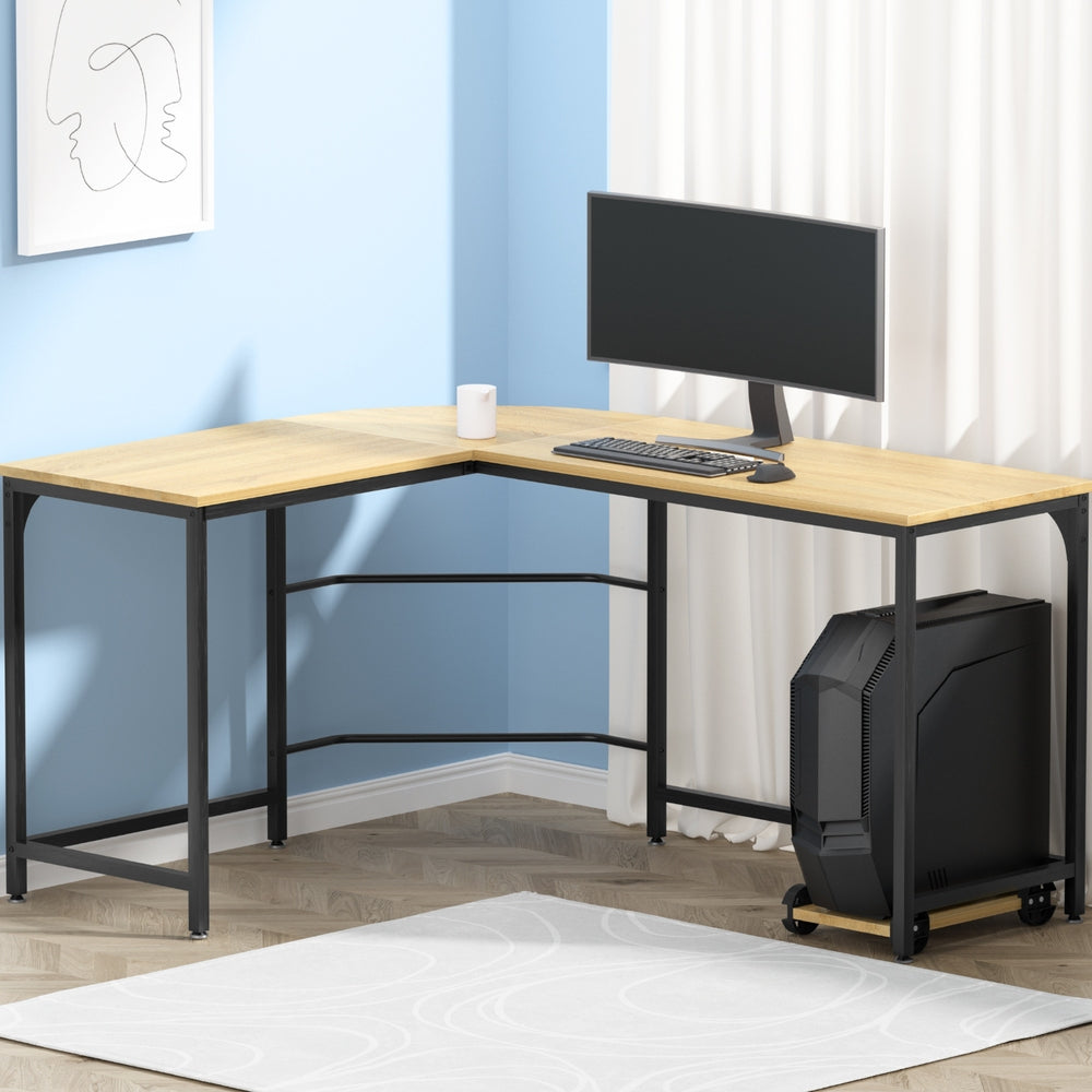 L-shaped Computer Desk - Oak & Black