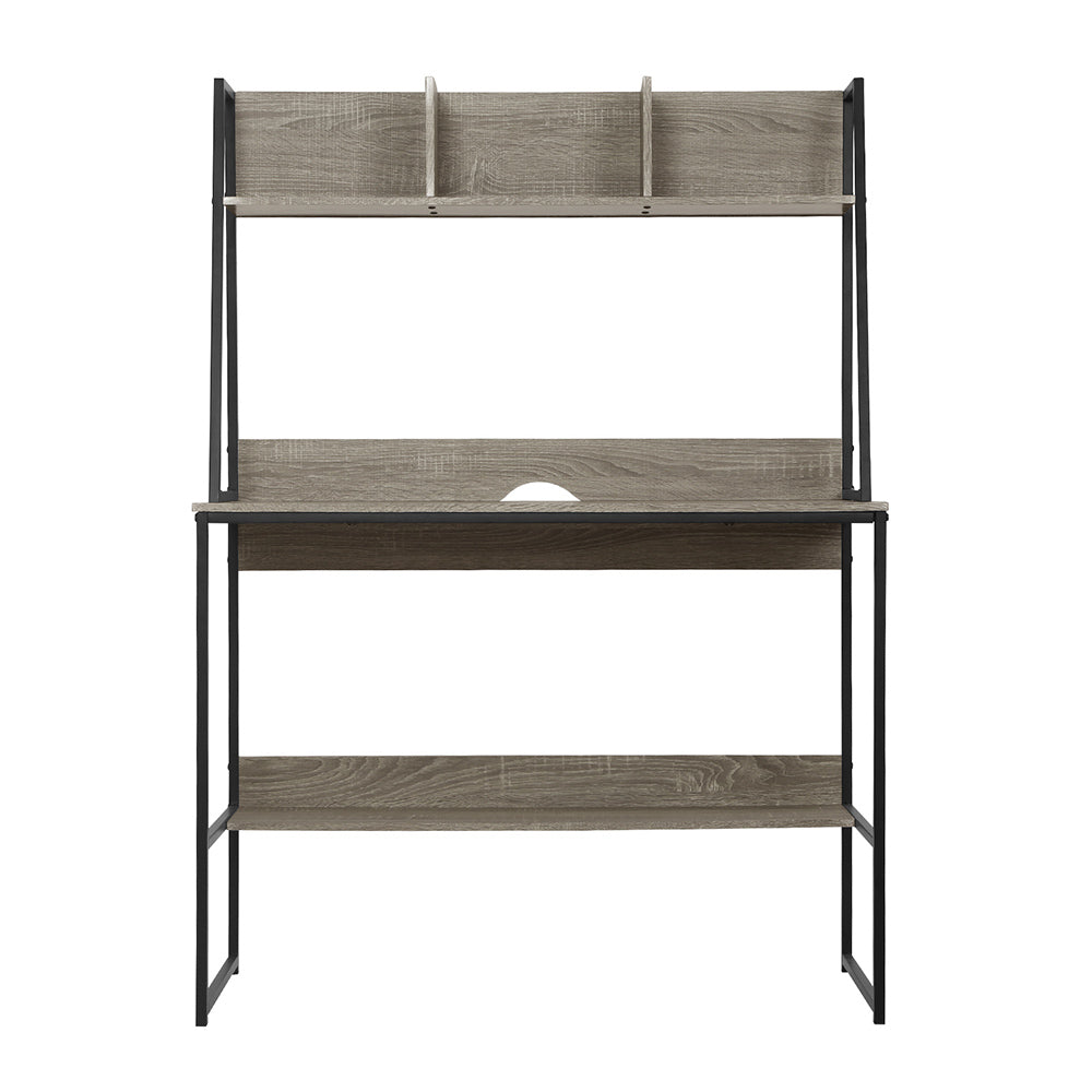 Grey Office Desk with Shelves