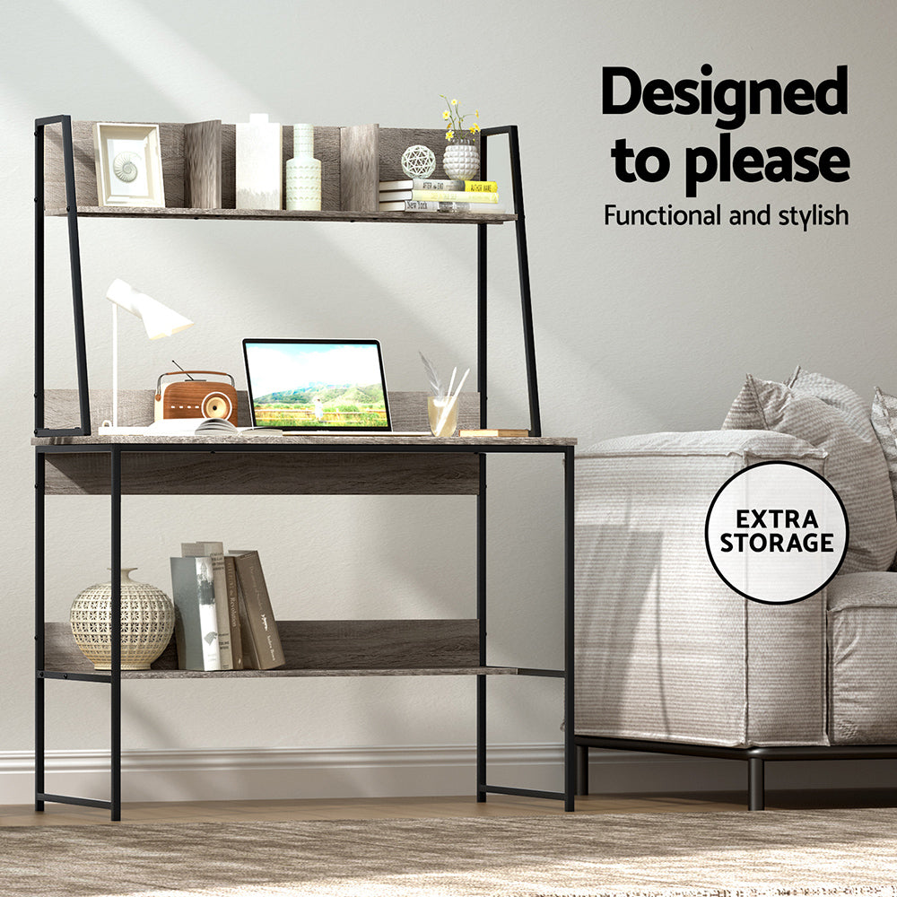 Grey Office Desk with Shelves