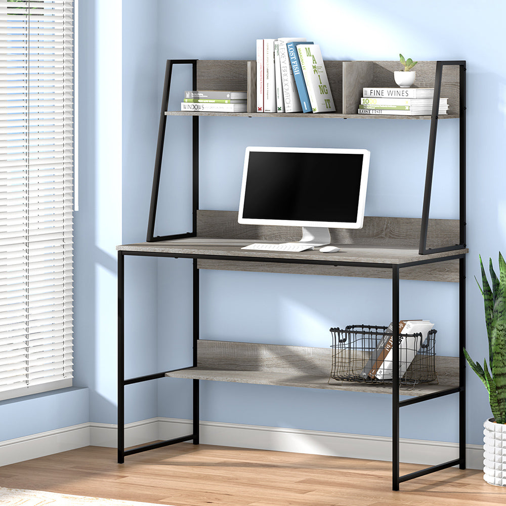 Grey Office Desk with Shelves