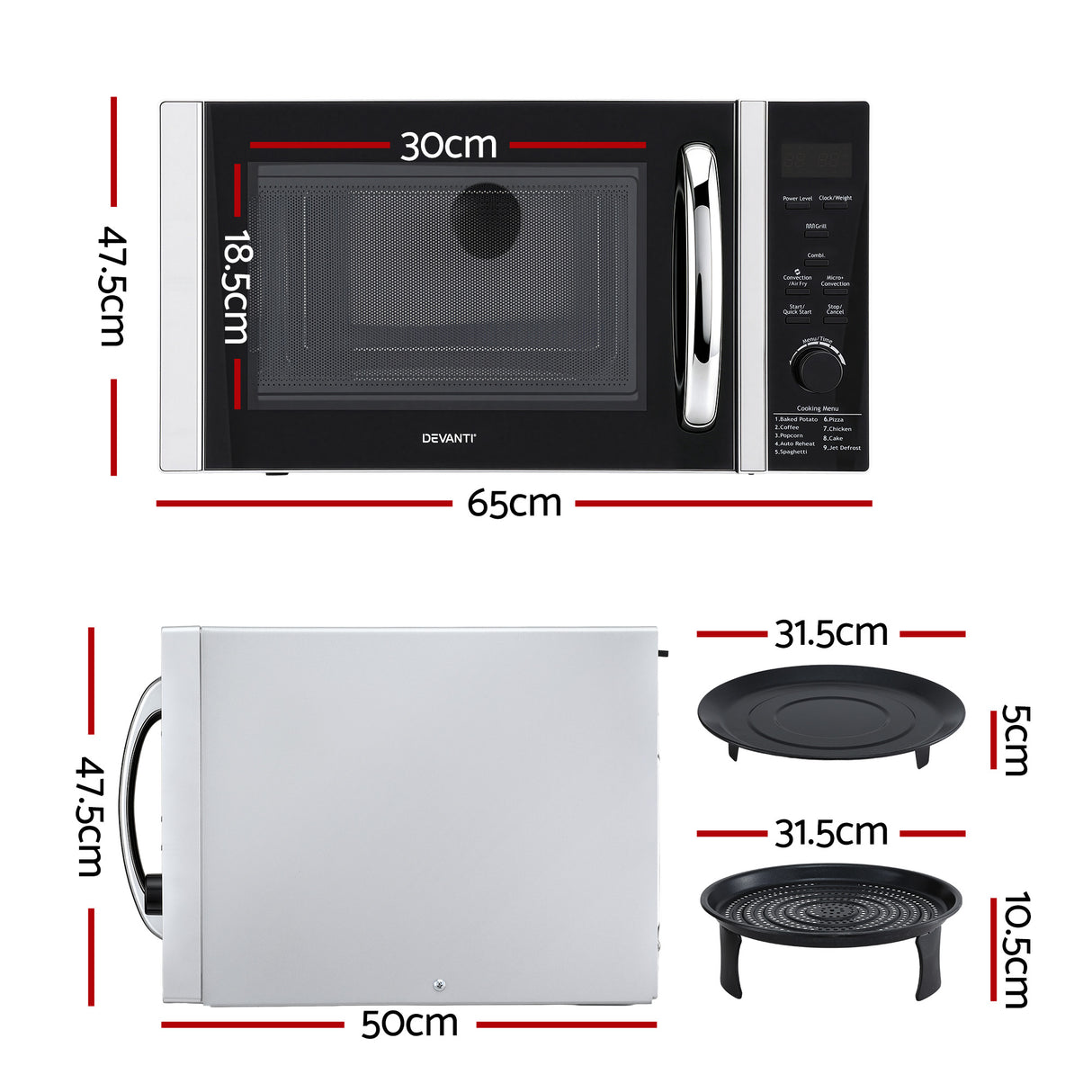 Devanti 30L Microwave Oven 4-IN-1 Air Fryer Convection Grill