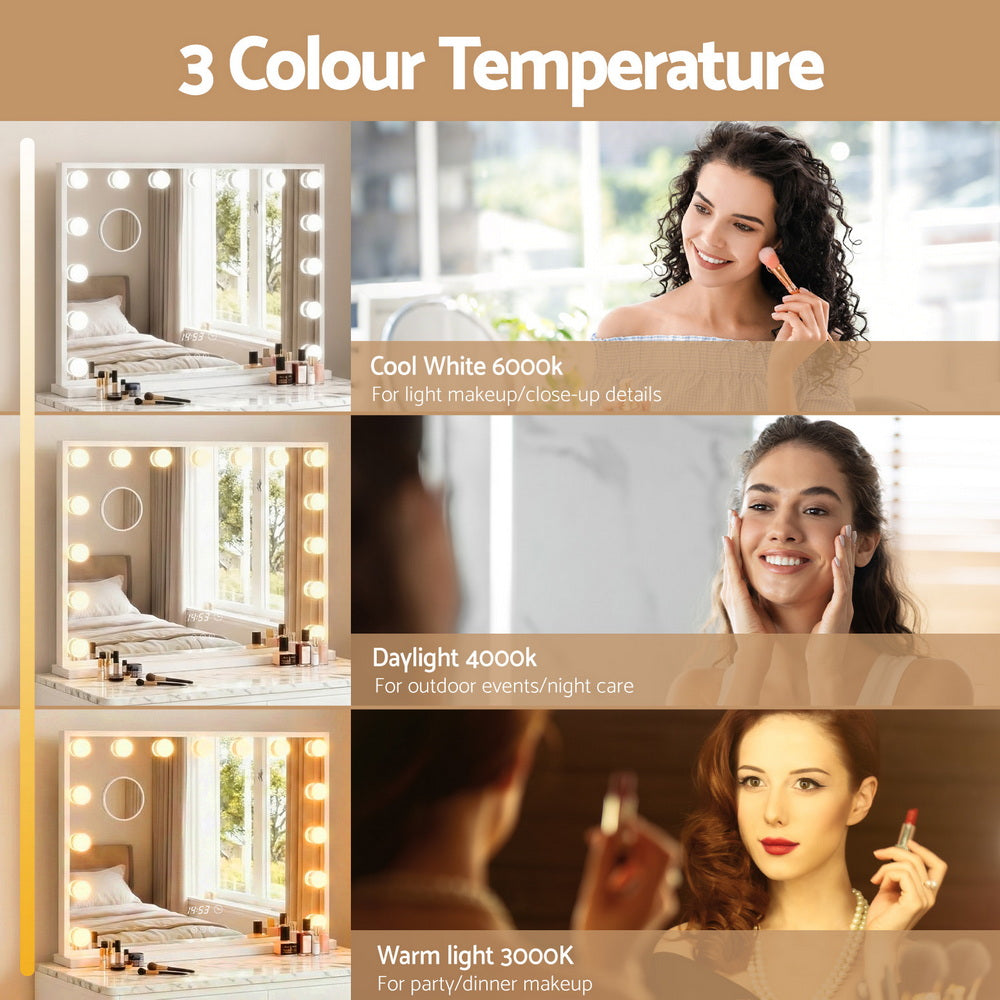 Embellir Makeup Mirror 58x45cm Hollywood Vanity with LED Light Tabletop White