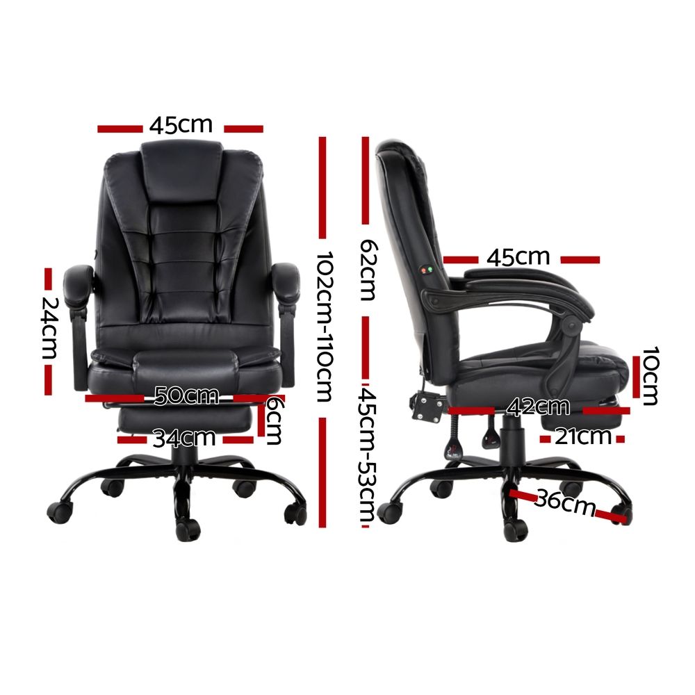 2 Point Massage Office Chair PU Leather Footrest Black