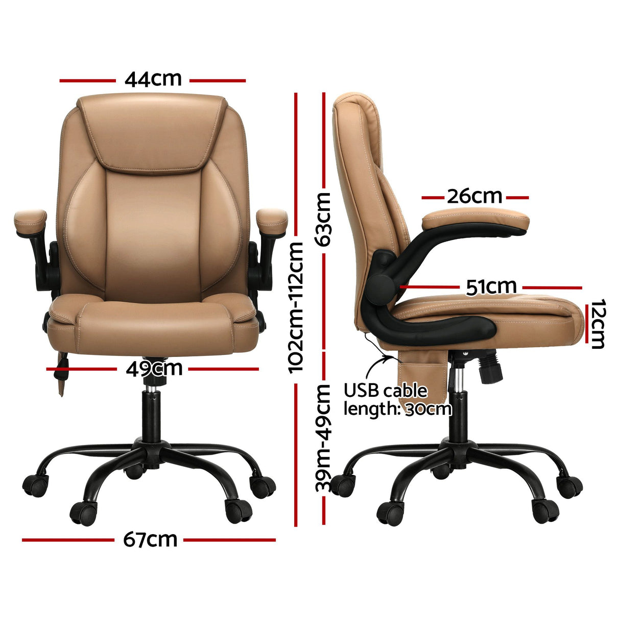 Ayla 2 Point Massage Office Chair Leather Mid Back Espresso
