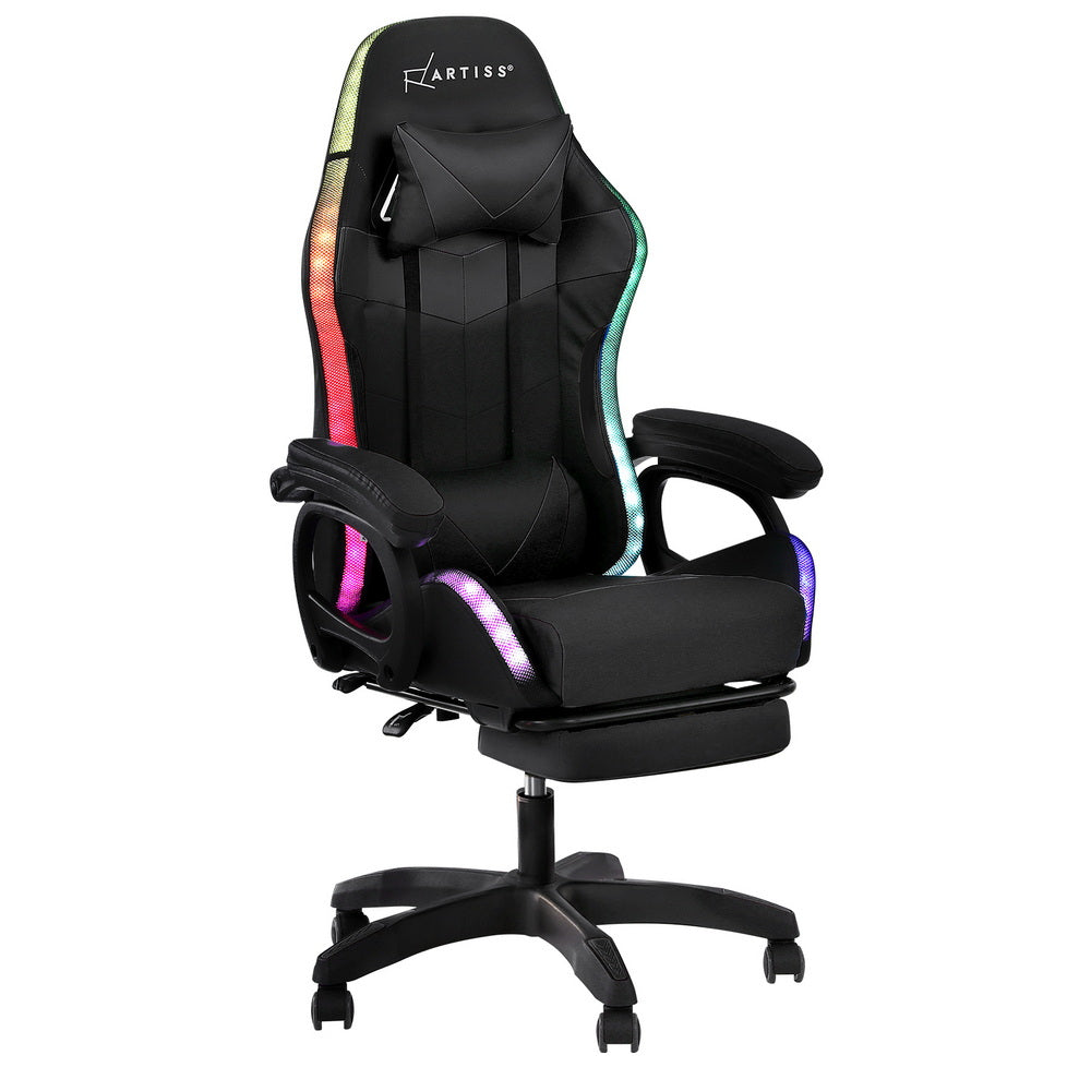 Artiss Gaming Office Chair 12 RGB LED Massage Computer Work Seat Footrest Black