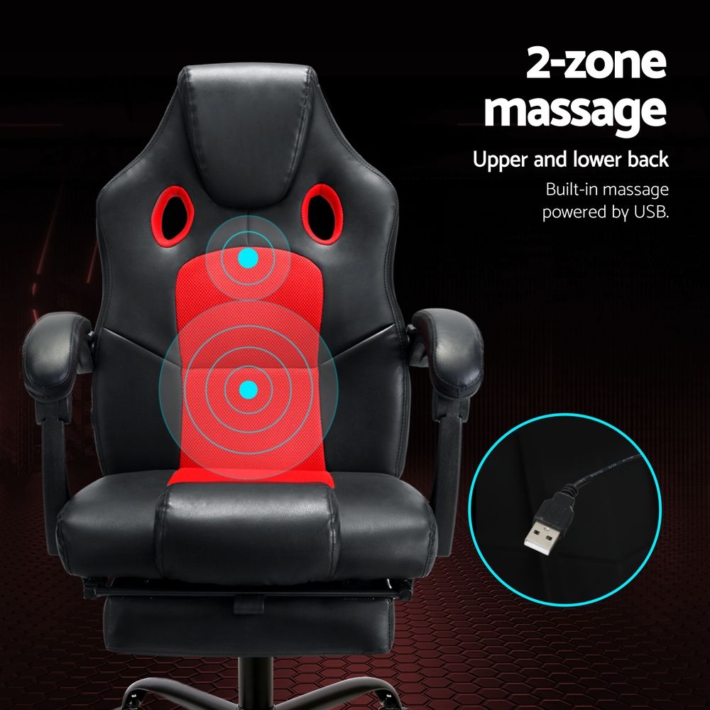 2 Point Massage Gaming Office Chair PU Leather Red