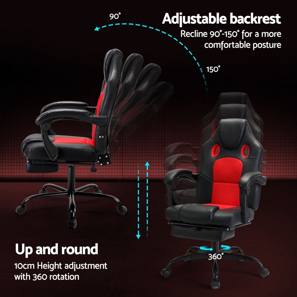 2 Point Massage Gaming Office Chair PU Leather Red