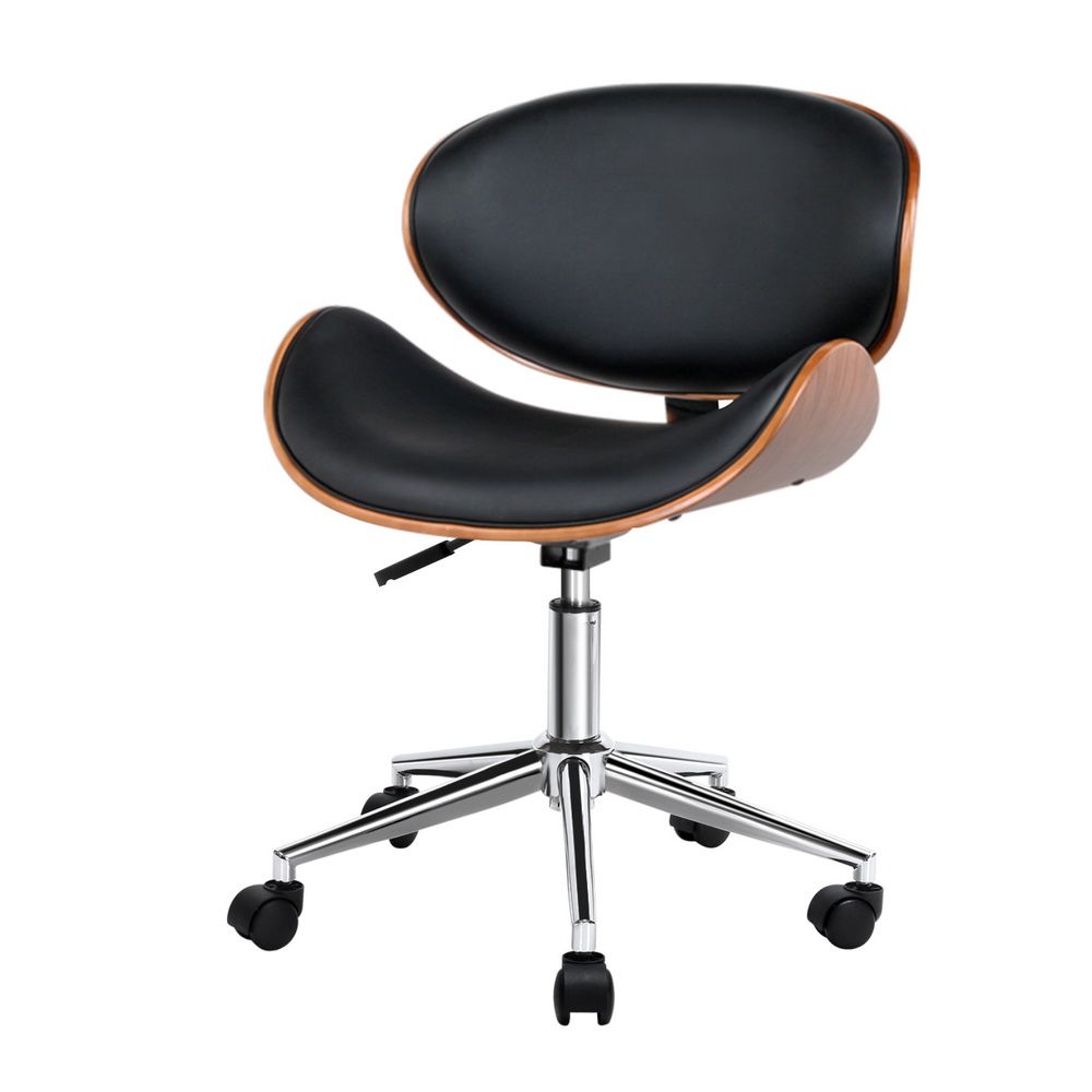 Artiss Wooden Office Chair Leather Seat Black