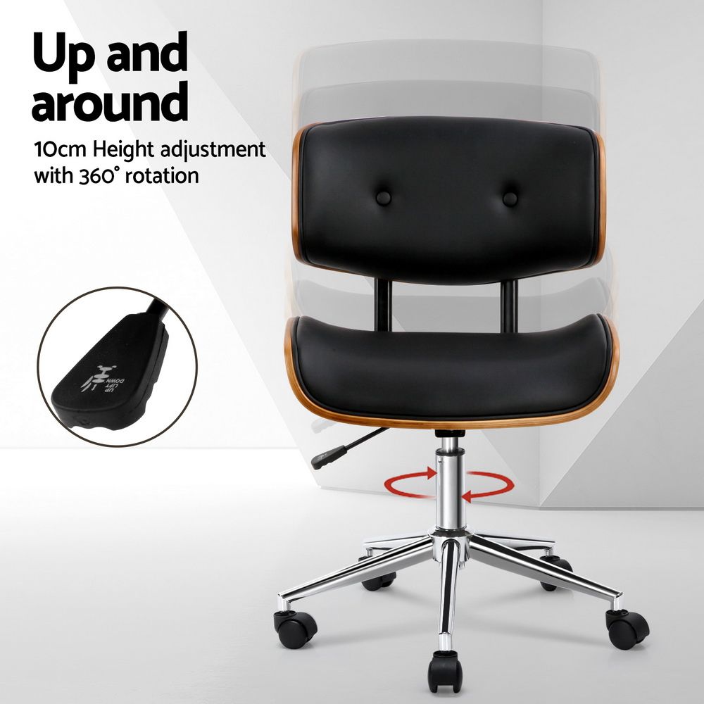 Artiss Wooden Office Chair PU Seat Black Brown