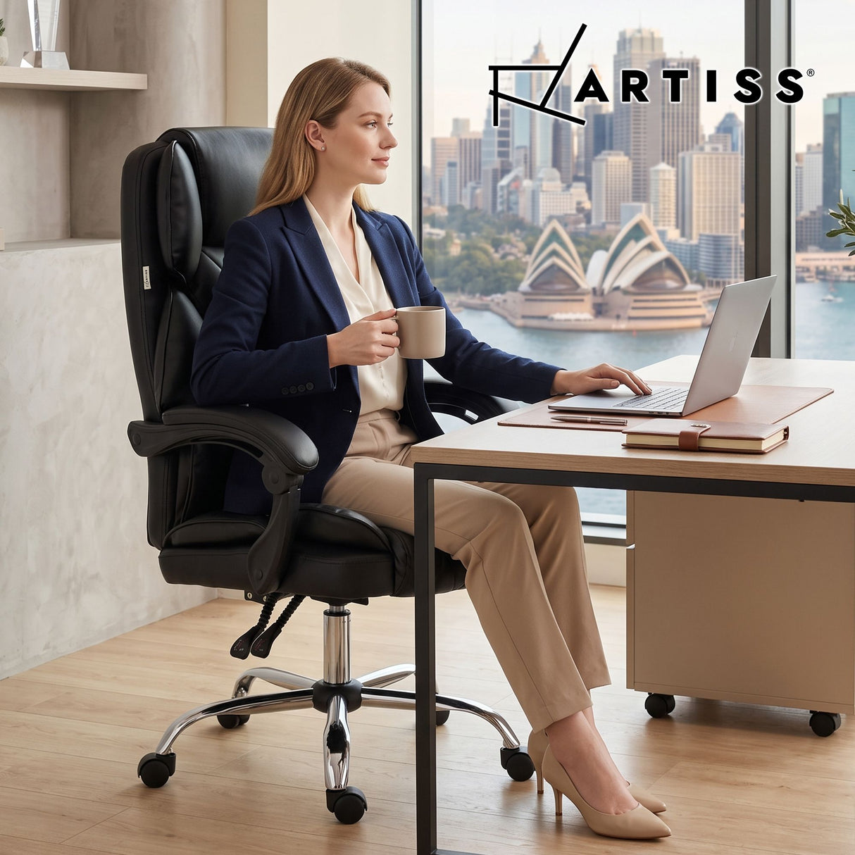 Artiss Executive Office Chair Leather Recliner Black