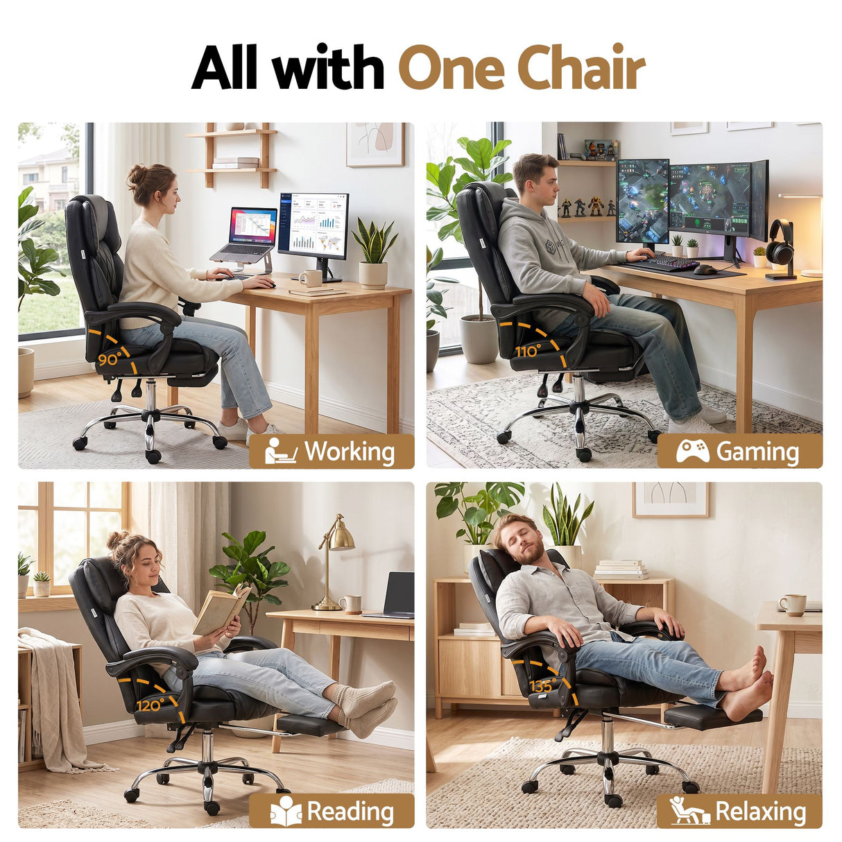 Artiss Executive Office Chair Leather Footrest Black