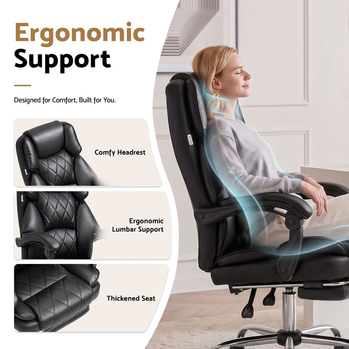 Artiss Executive Office Chair Leather Footrest Black