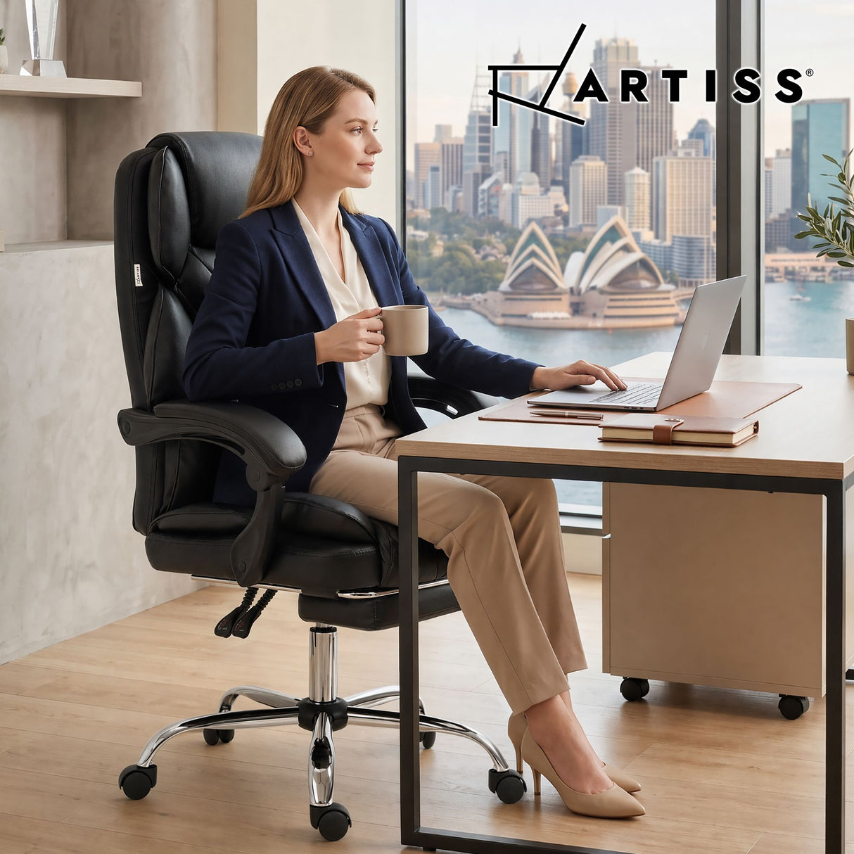 Artiss Executive Office Chair Leather Footrest Black