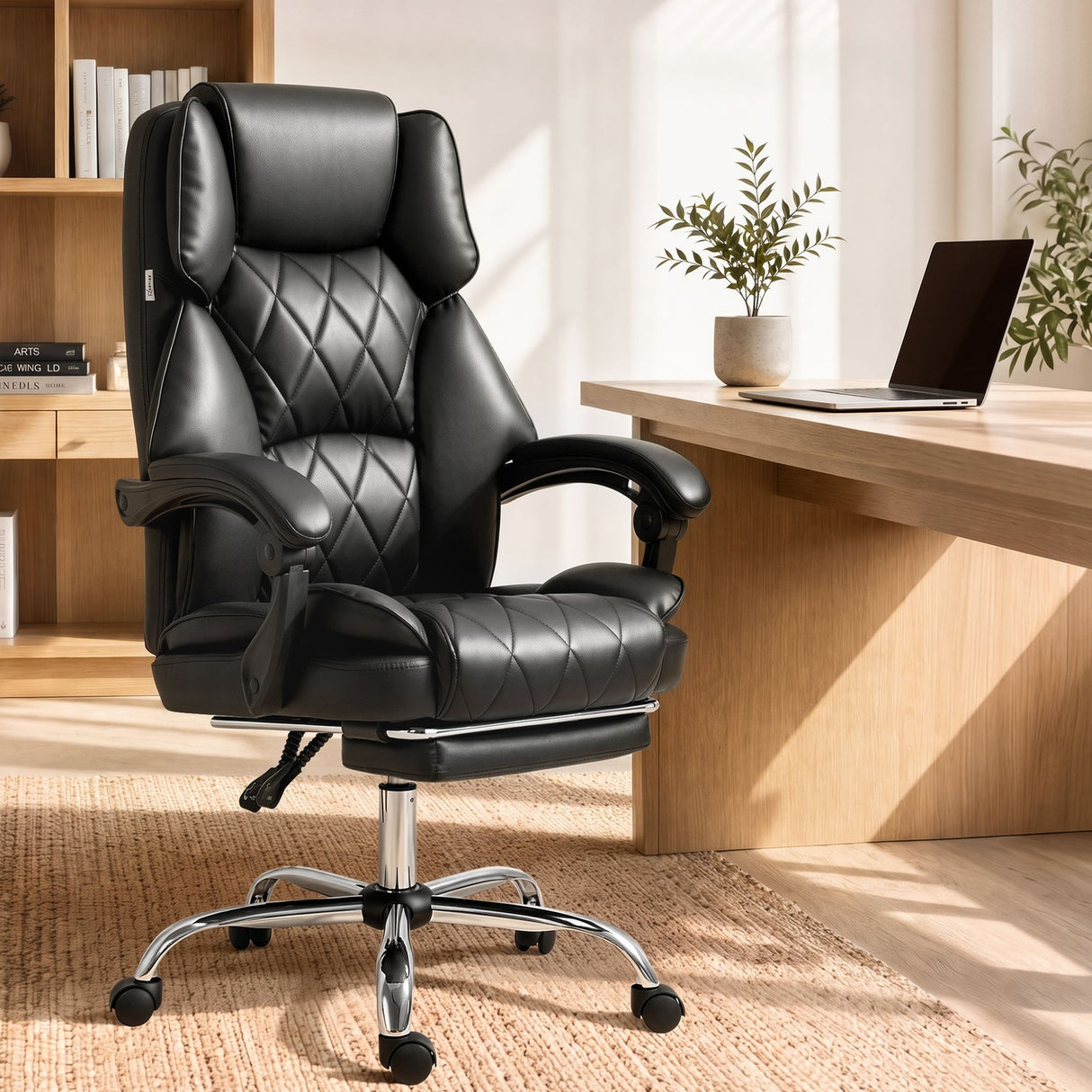 Artiss Executive Office Chair Leather Footrest Black