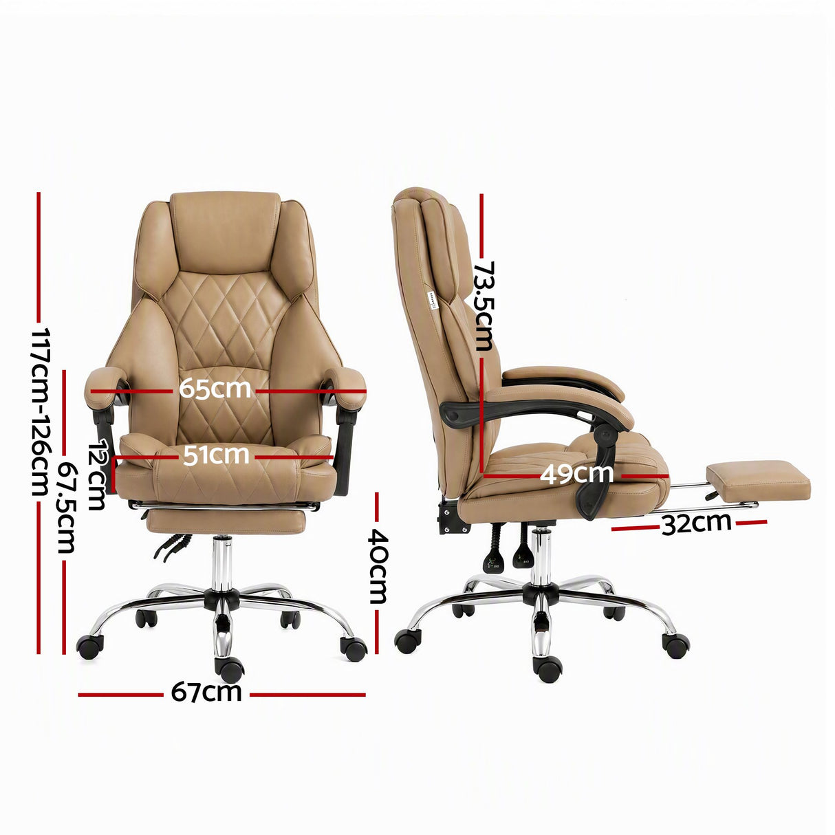 Office Chair PU Leather Tan Adjustable Height