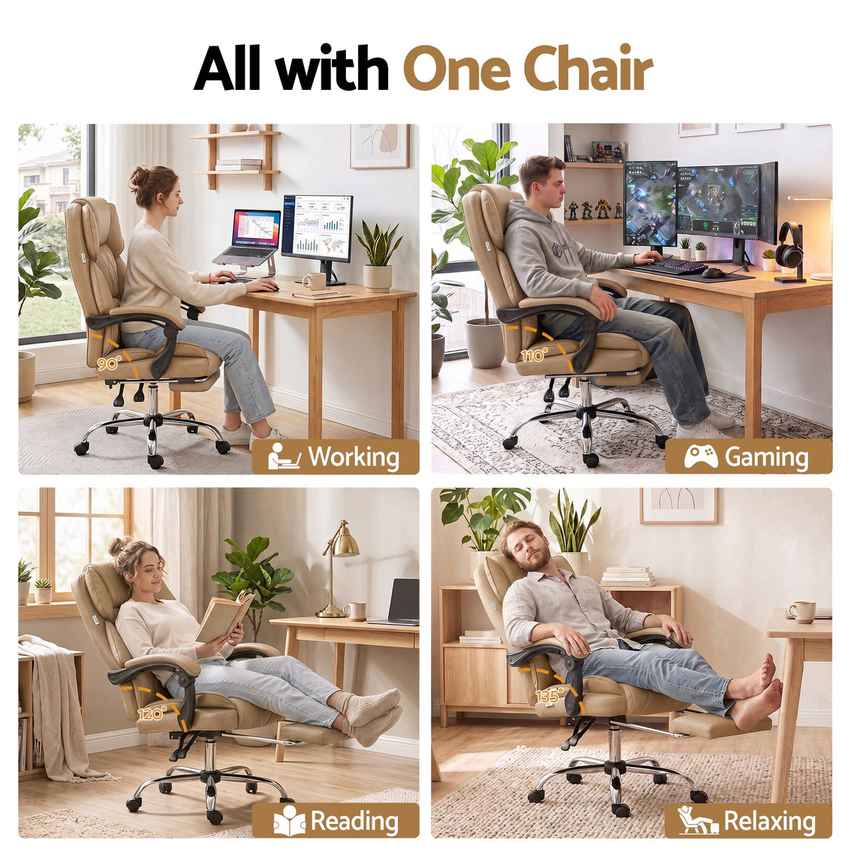 Office Chair PU Leather Tan Adjustable Height