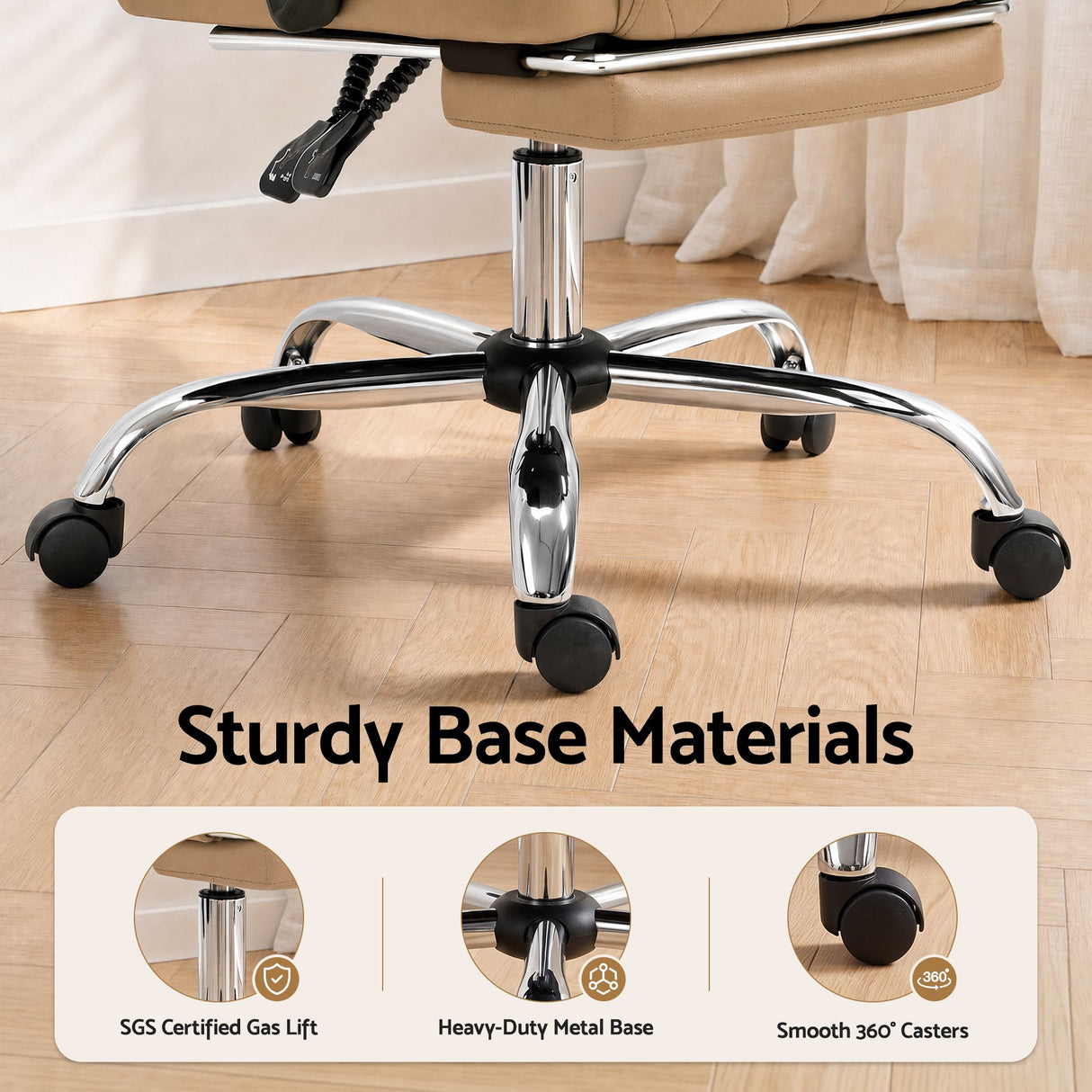 Office Chair PU Leather Tan Adjustable Height