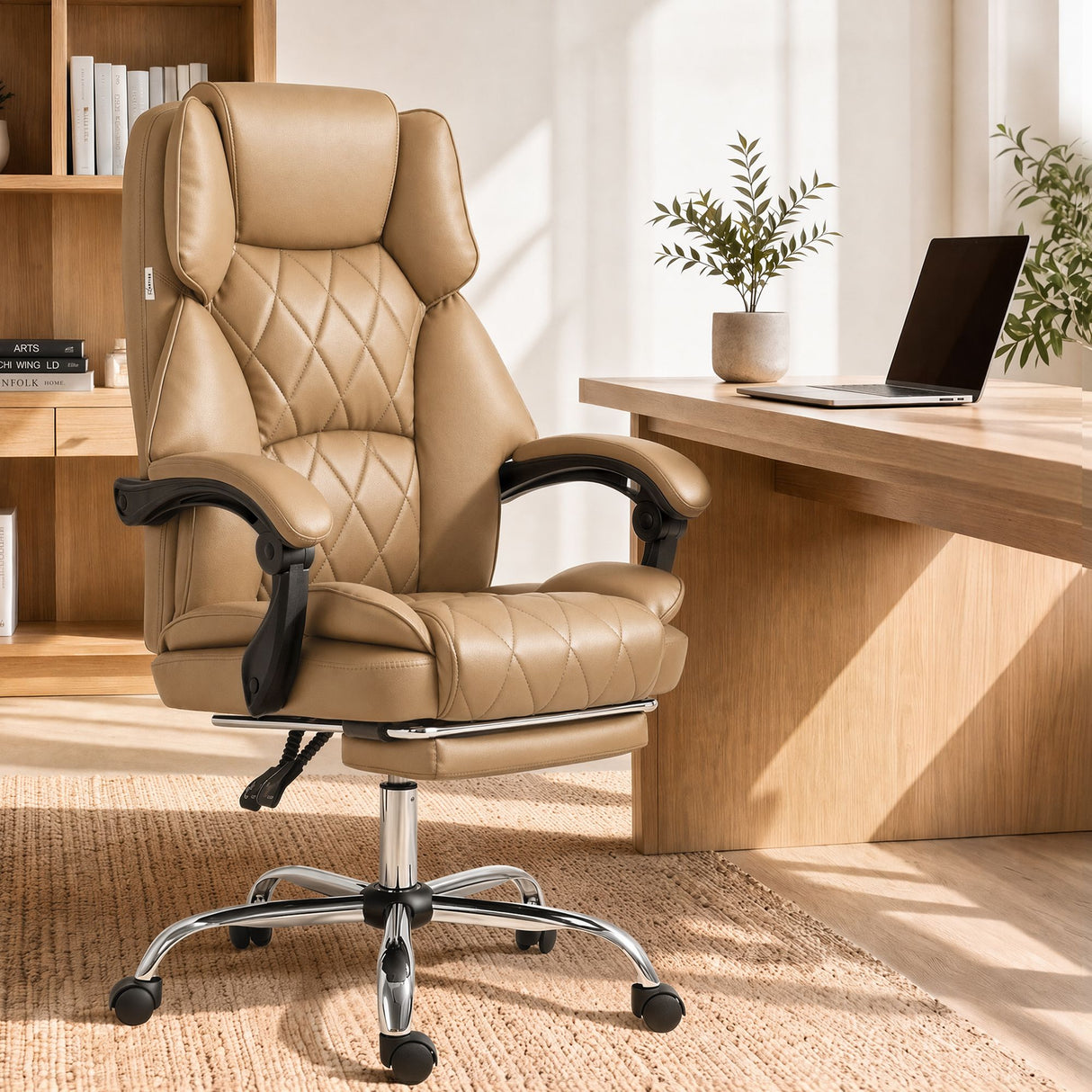 Office Chair PU Leather Tan Adjustable Height