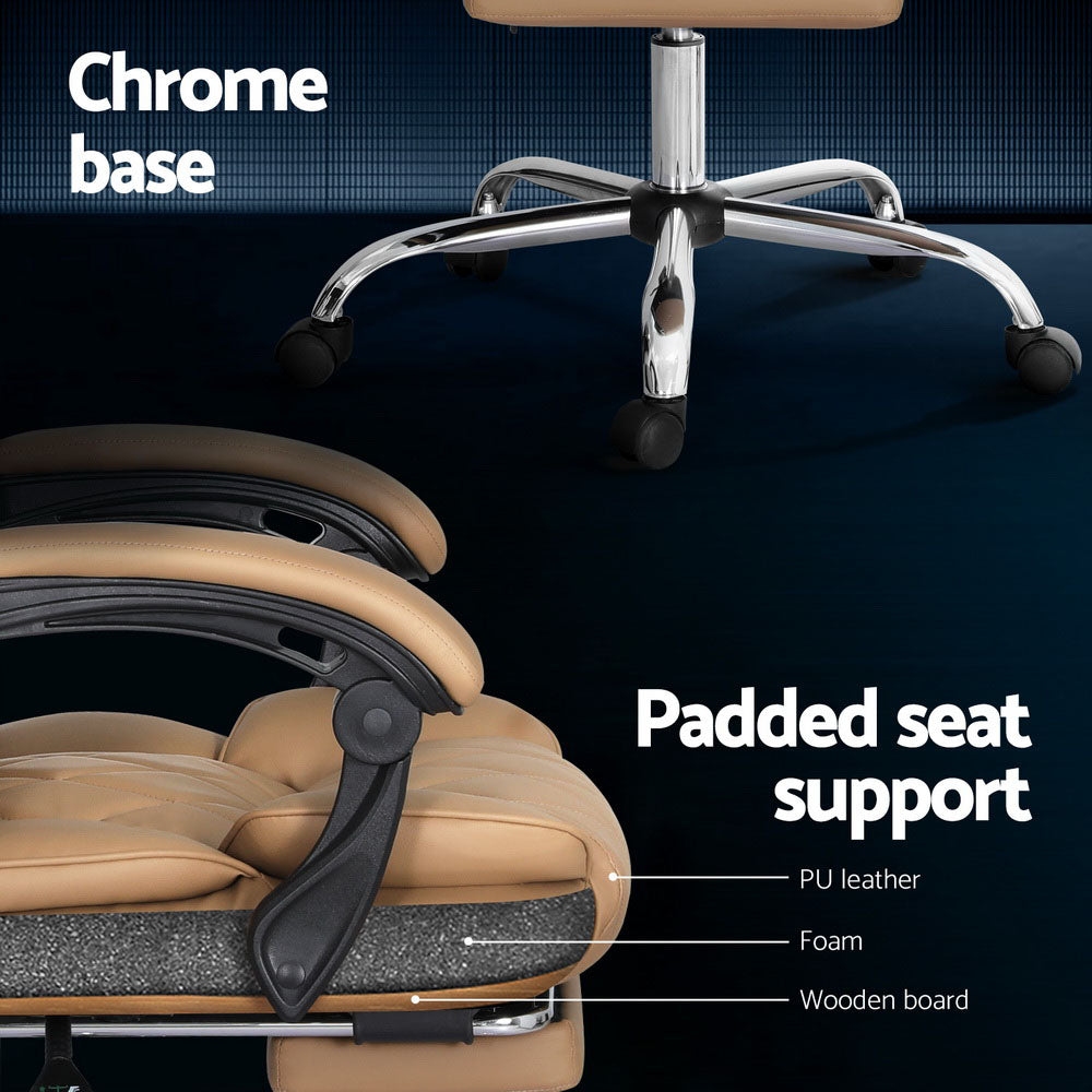 Office Chair PU Leather Tan Adjustable Height
