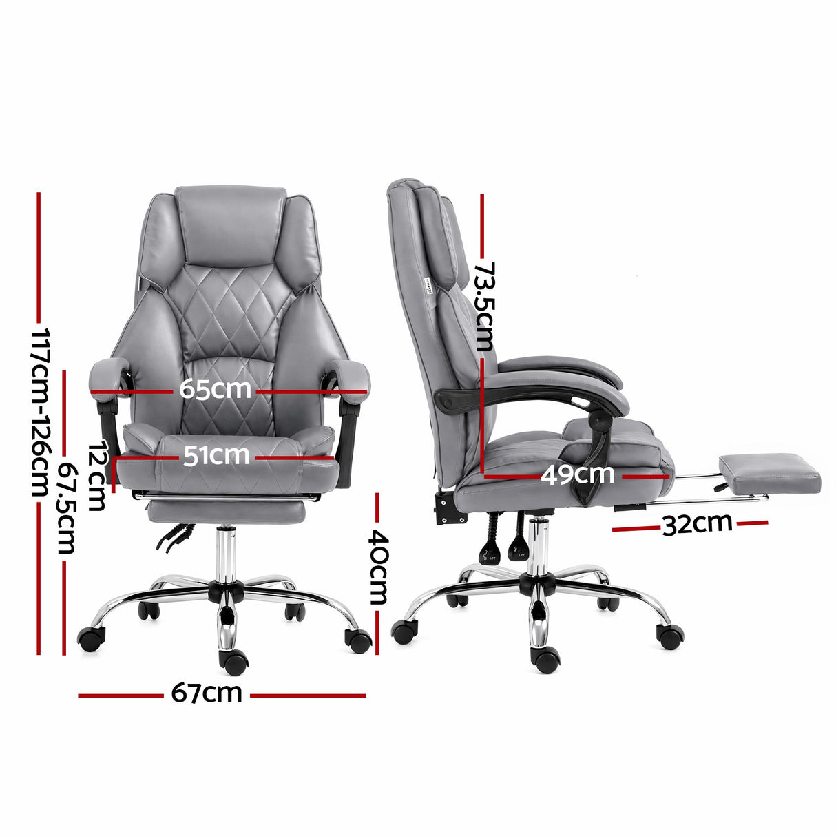 Artiss Executive Office Chair Footrest Grey