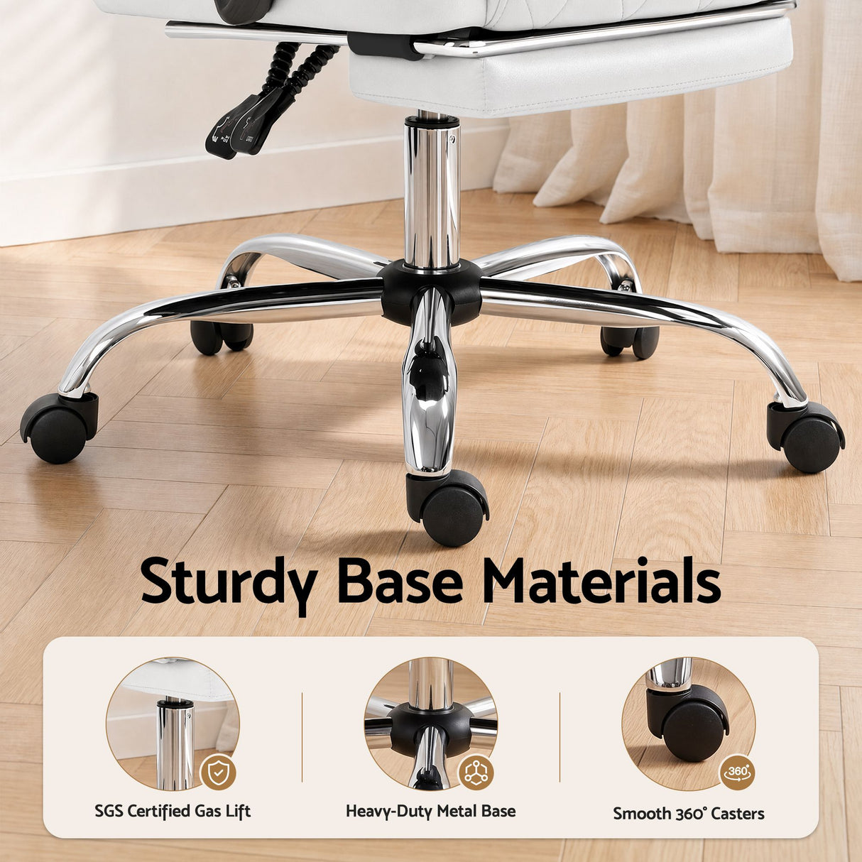 Office Chair Fabric & Foam White Adjustable Height