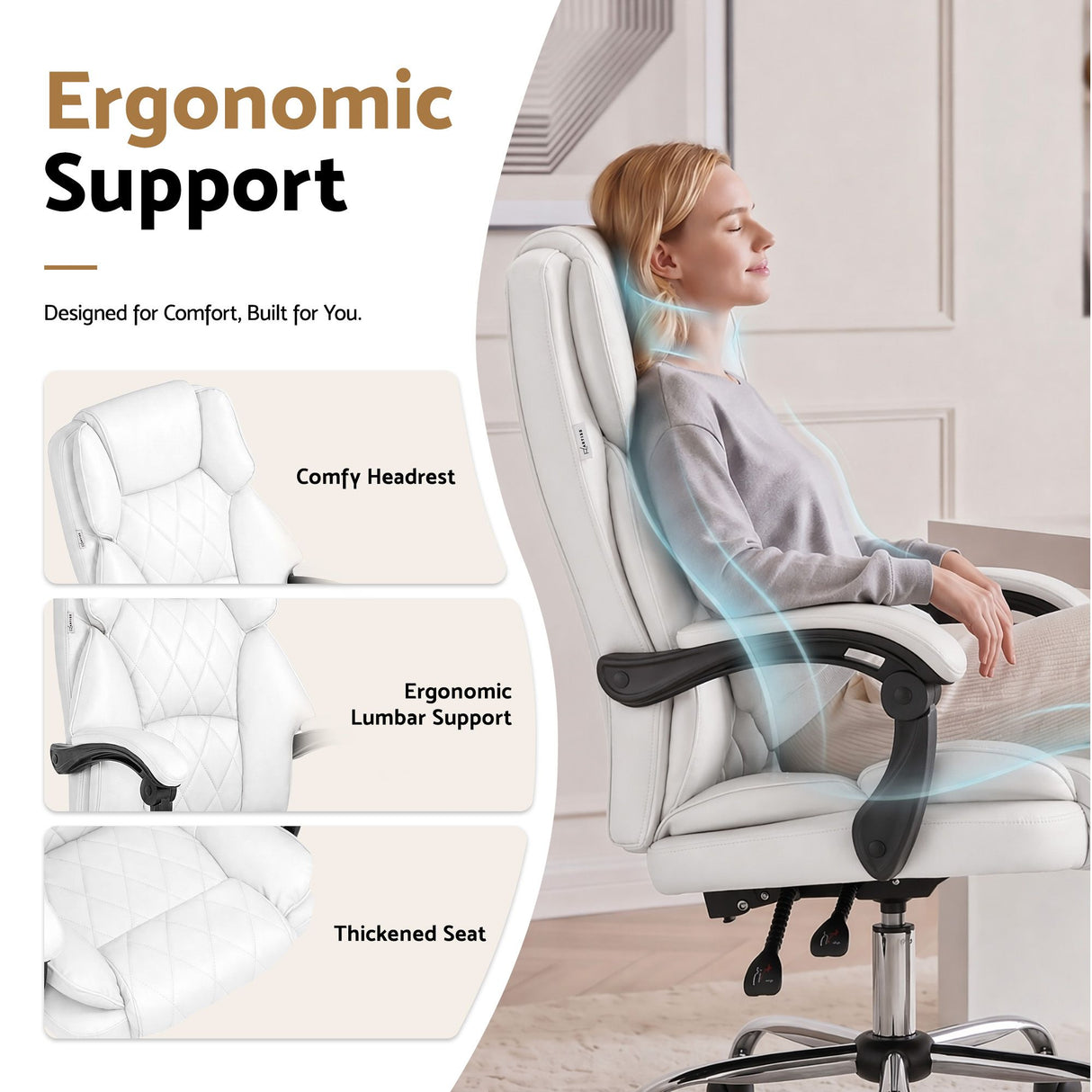 Office Chair Fabric & Foam White Adjustable Height