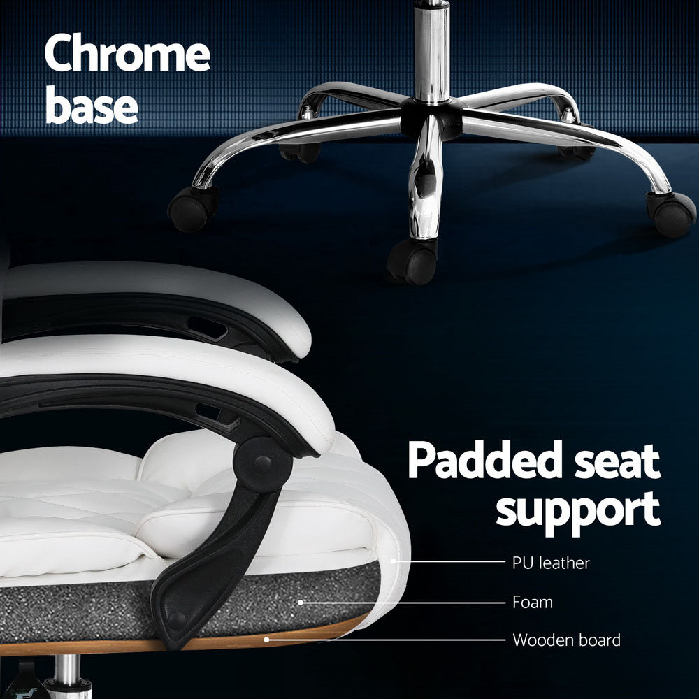 Office Chair Fabric & Foam White Adjustable Height