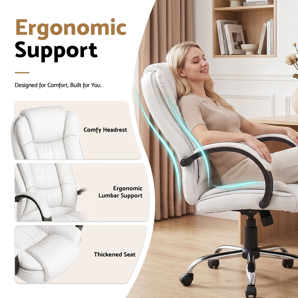 Artiss Executive Office Chair Leather Tilt White
