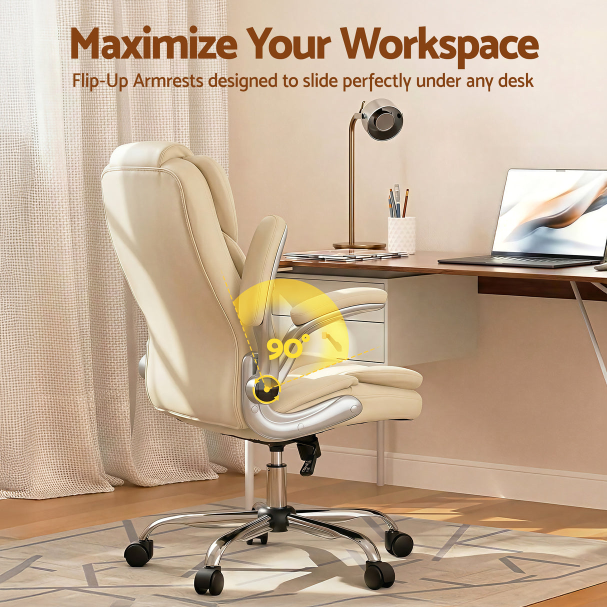 Artiss Executive Office Chair Leather Tilt Beige