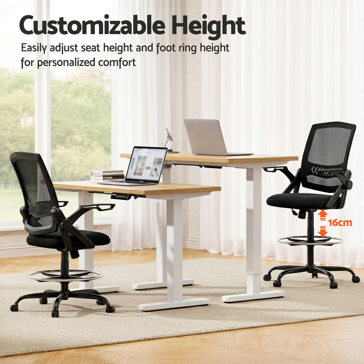 Artiss Office Chair Drafting Stool Mesh Chairs Black