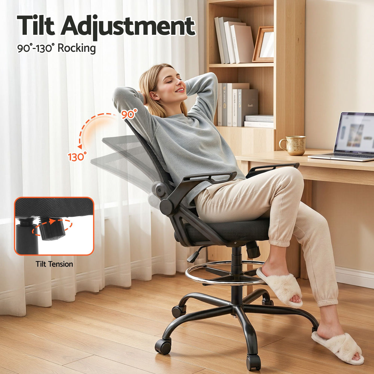 Artiss Office Chair Drafting Stool Mesh Chairs Black