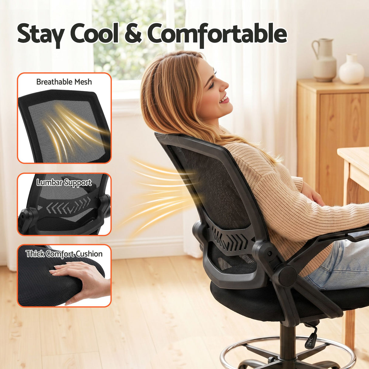 Artiss Office Chair Drafting Stool Mesh Chairs Black