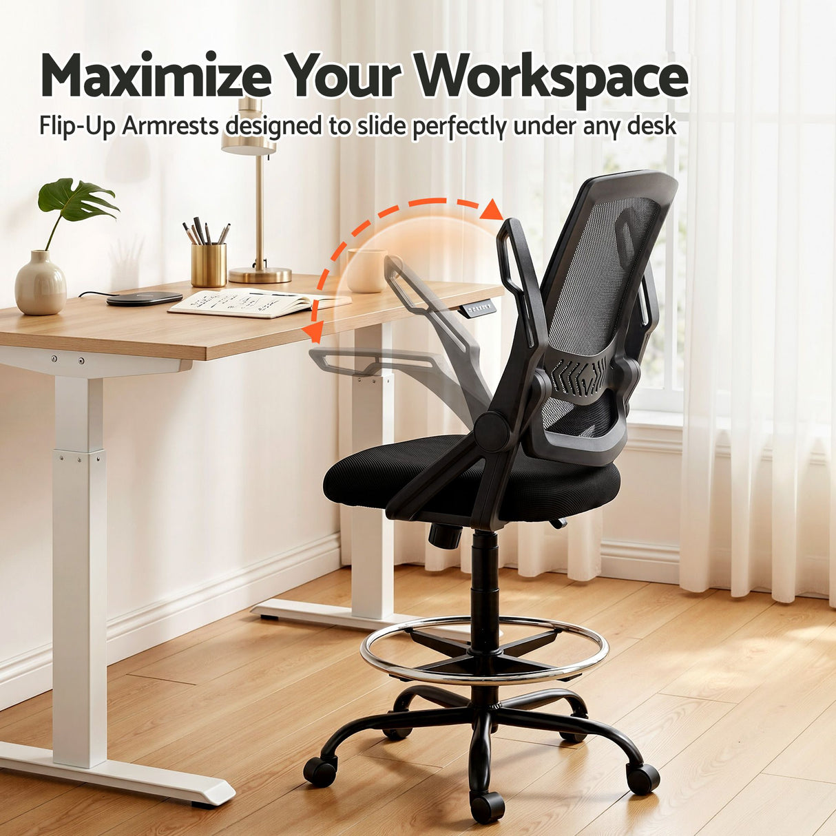 Artiss Office Chair Drafting Stool Mesh Chairs Black
