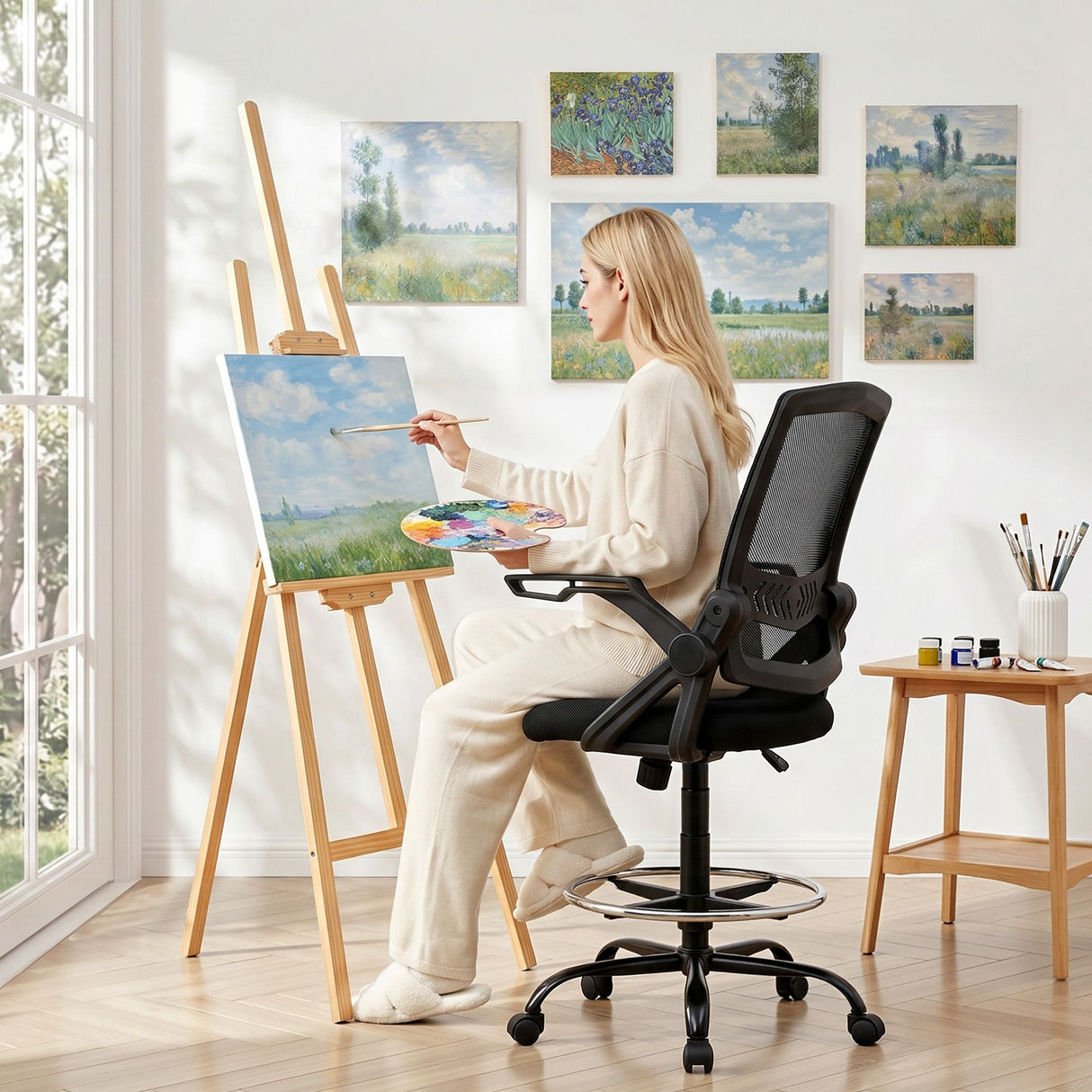 Artiss Office Chair Drafting Stool Mesh Chairs Black